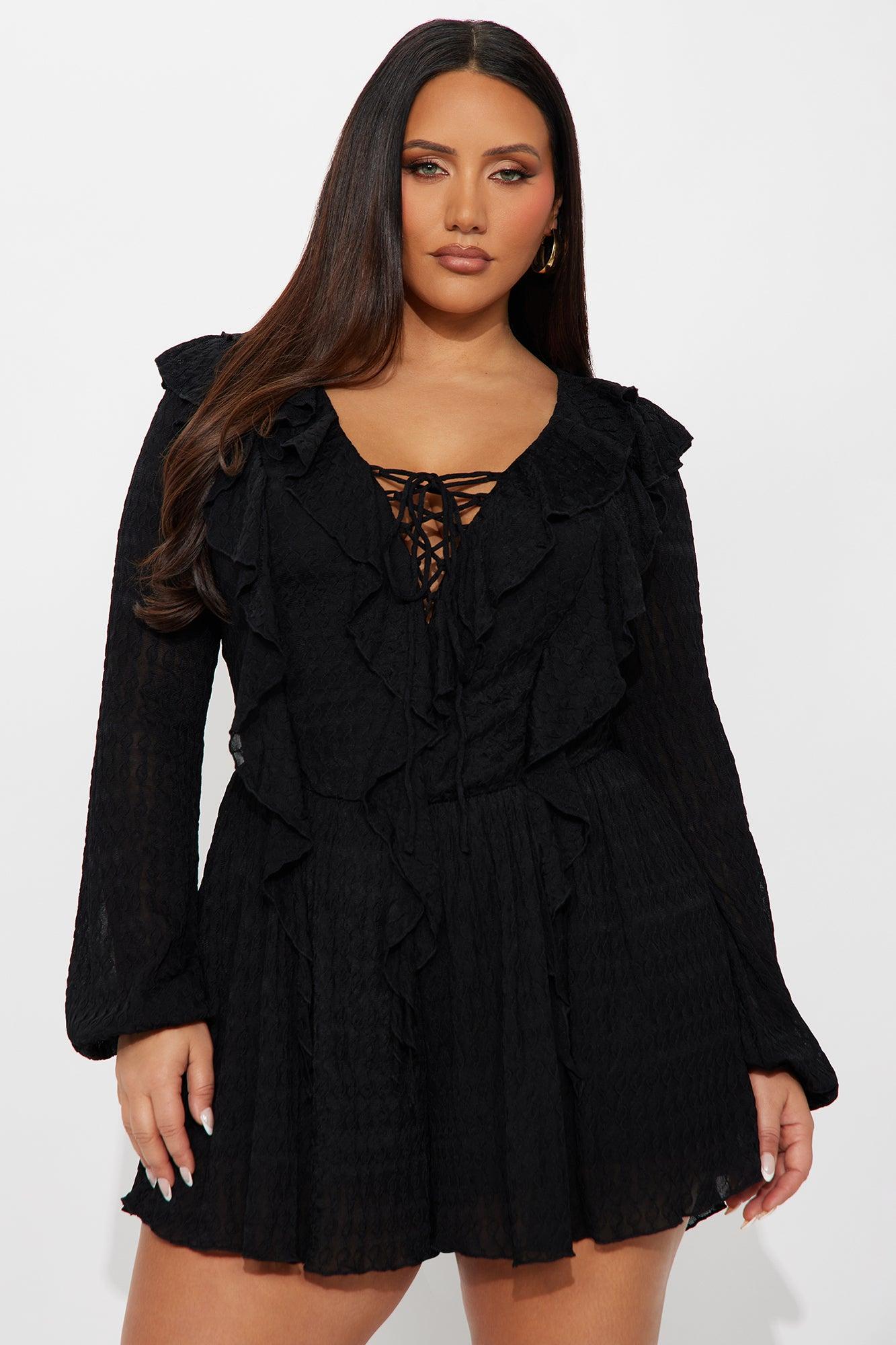 Charlena Jacquard Long Sleeve Romper - Black Female Product Image