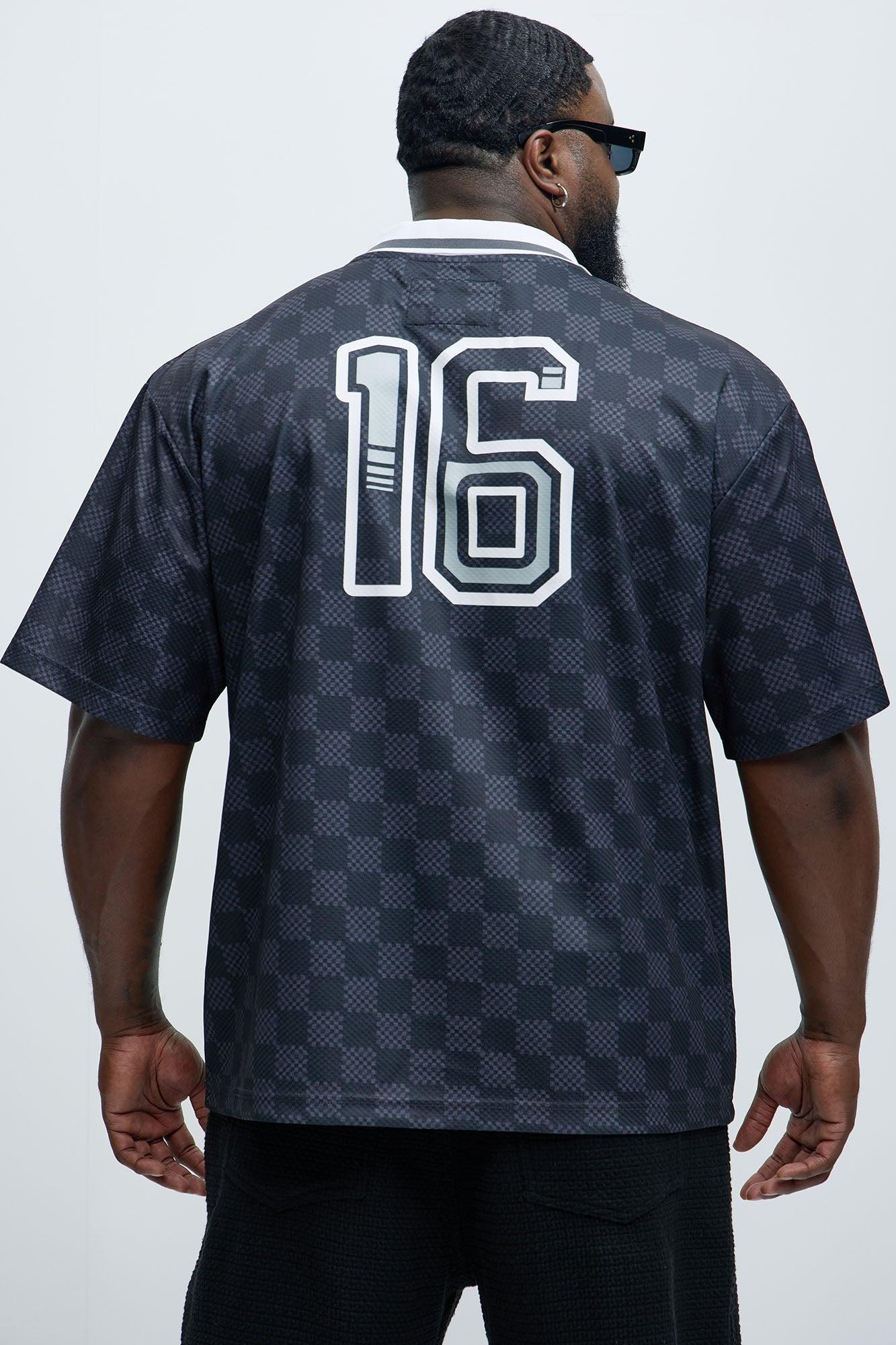 Saints Checkered Johnny Collar Soccer Jersey - Black Product Image