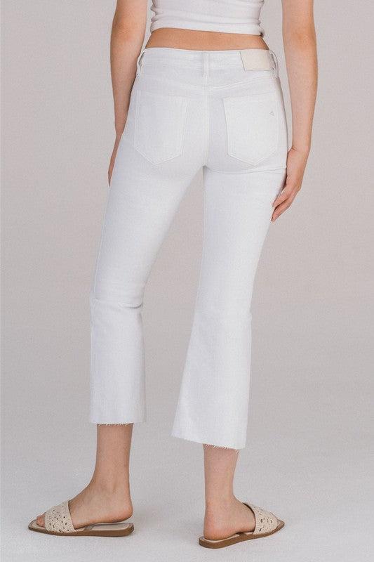 White Mid Rise Crop Flare Jeans Product Image