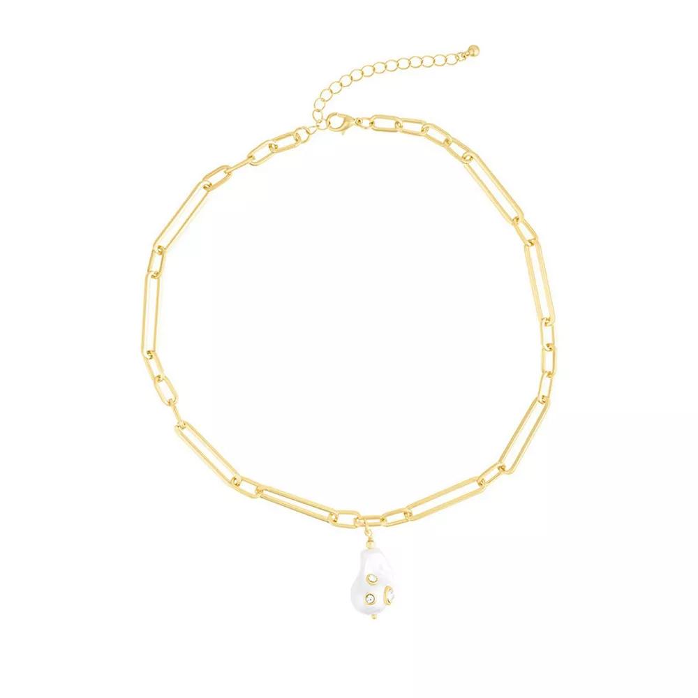 Adornia Paper Clip Chain Crystal Simulated Pearl Drop Necklace, Women's, Size: 16-18" ADJ, Gold Tone Product Image