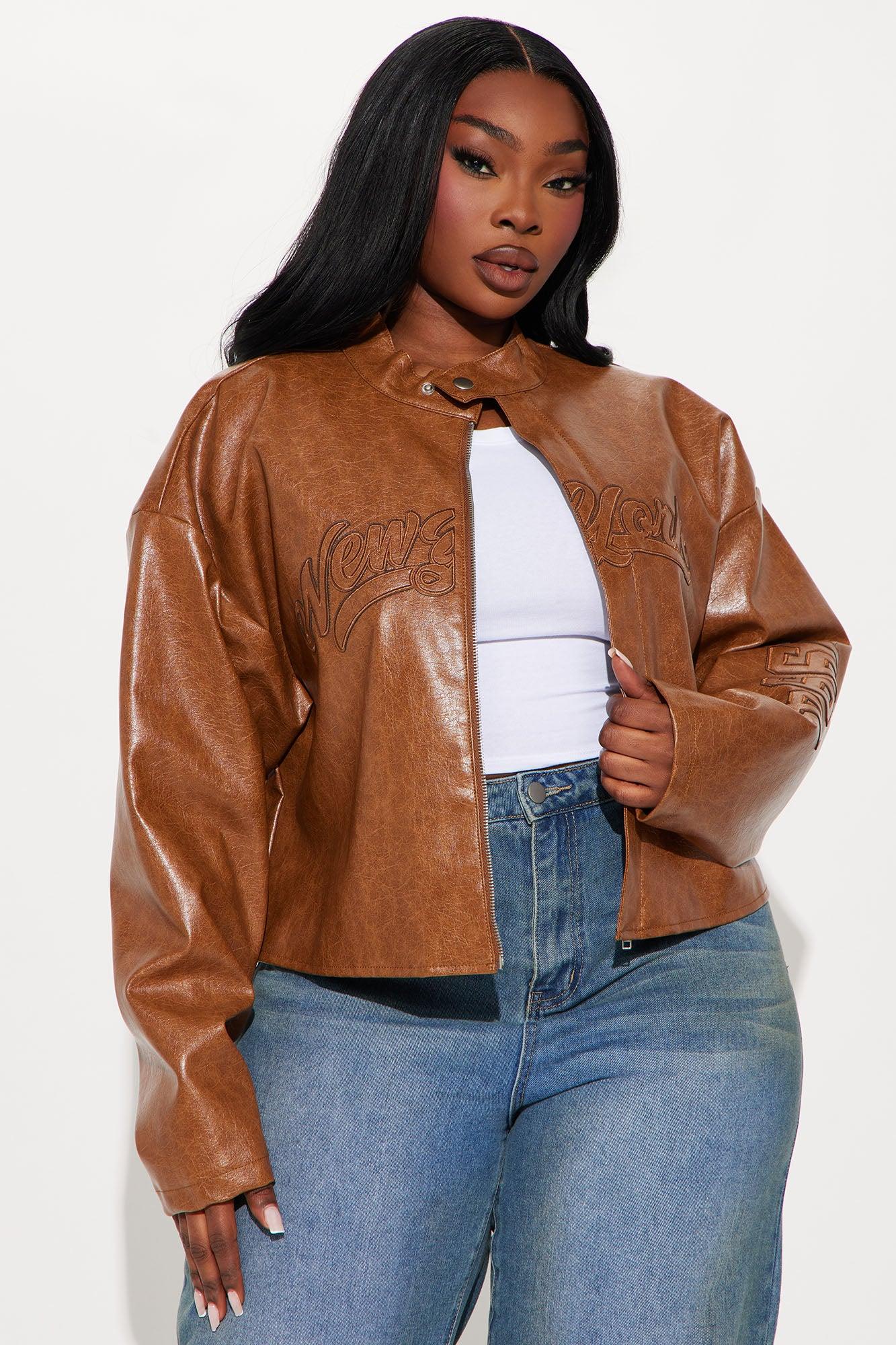 Around The City Faux Leather Jacket - Brown Female Product Image