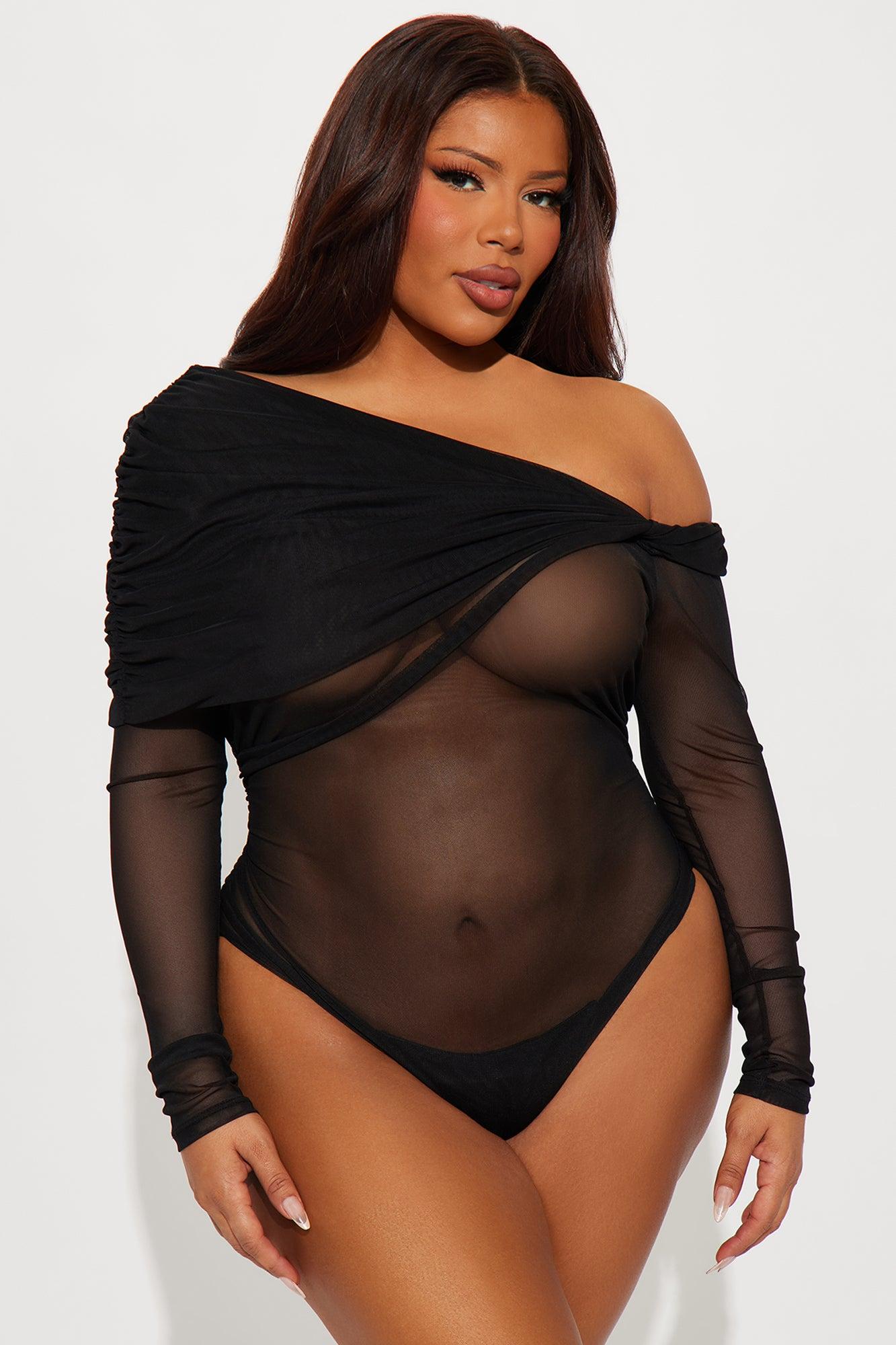 Alena Mesh Off Shoulder Bodysuit - Black Product Image