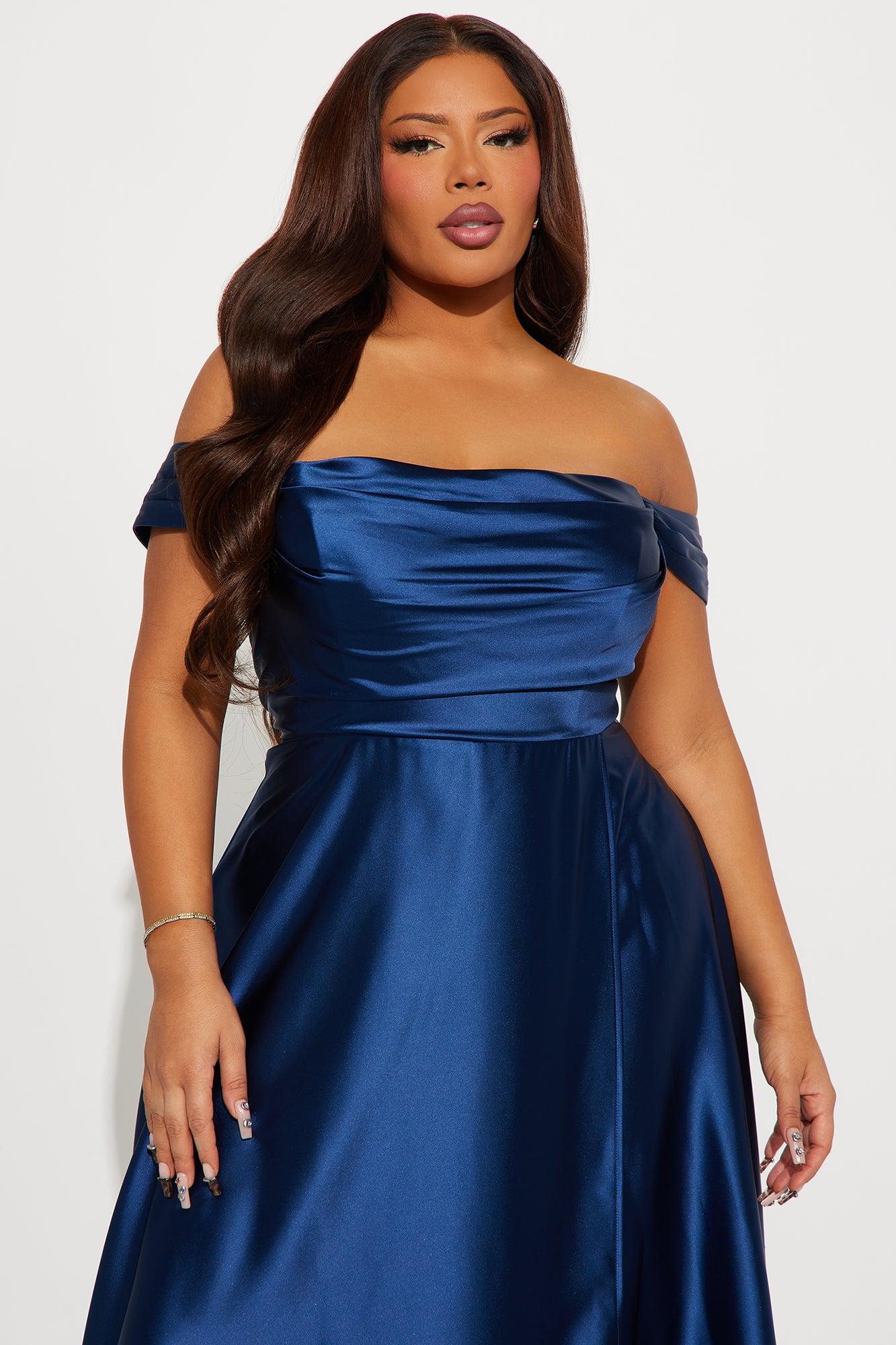 Rosalee Satin Gown - Navy Product Image
