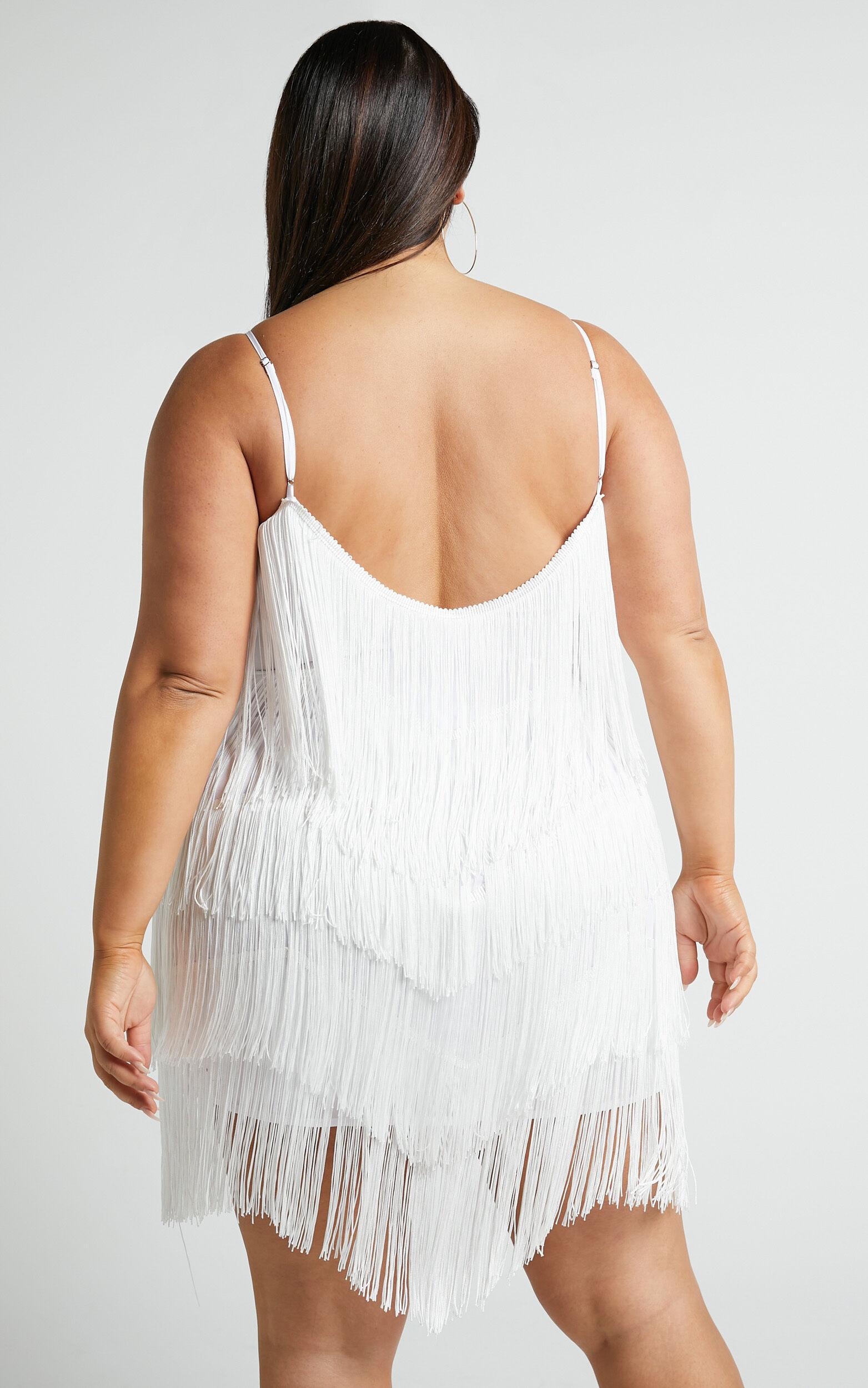 Siofra Mini Dress - Zig Zag Fringe Dress in White Product Image
