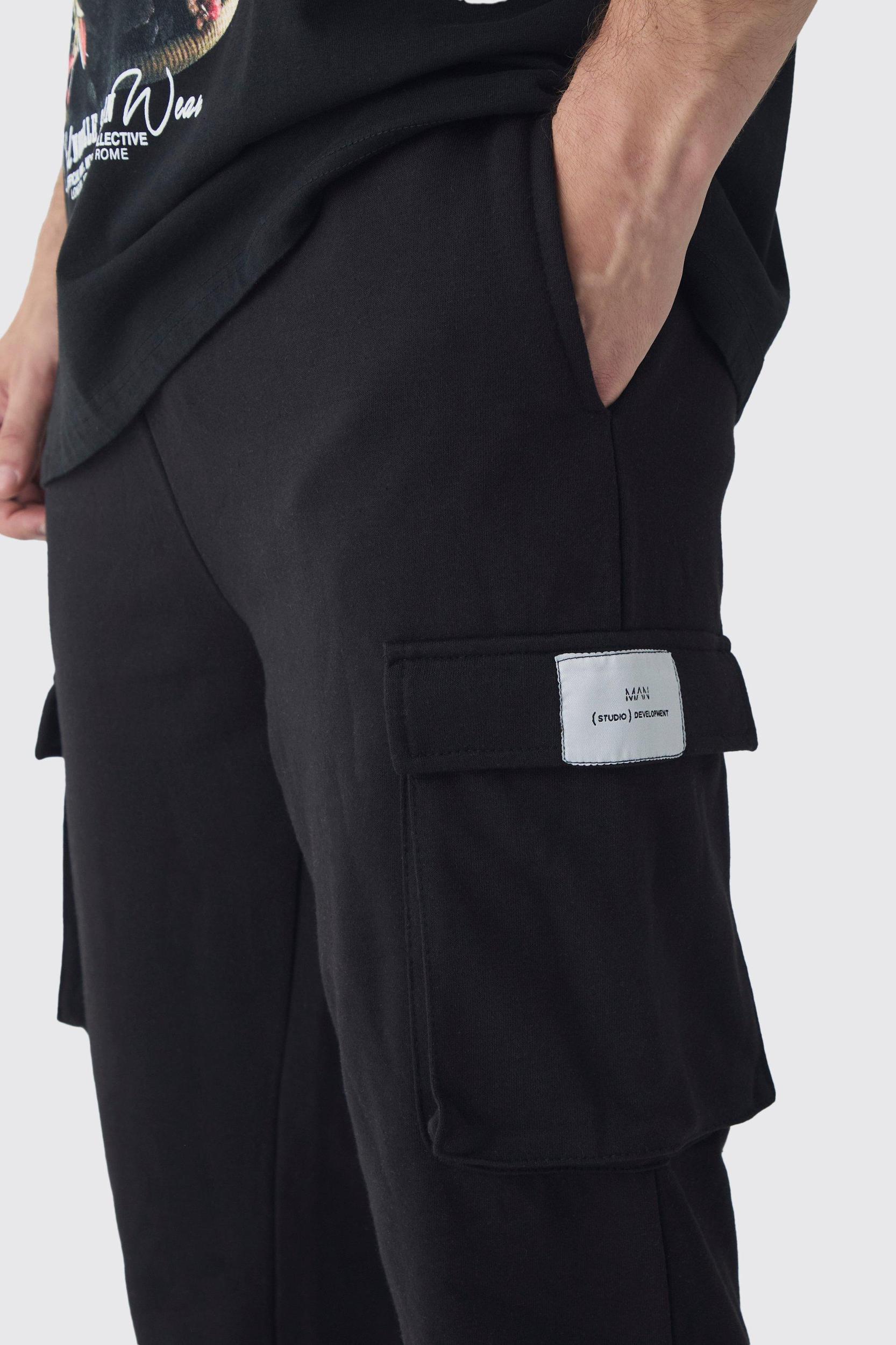 Tall Woven Tab Slim Fit Cargo Sweatpants | boohooMAN USA Product Image