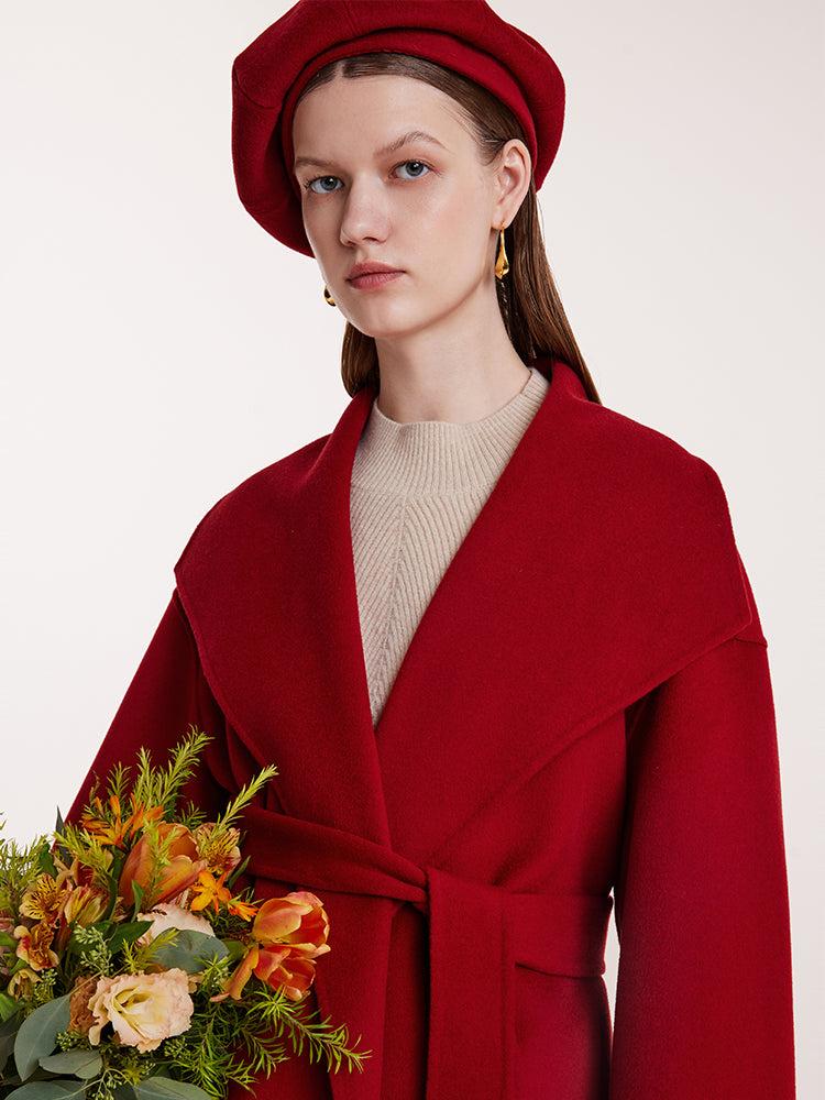 Red Mulberry Silk Wool Lapel Coat Product Image
