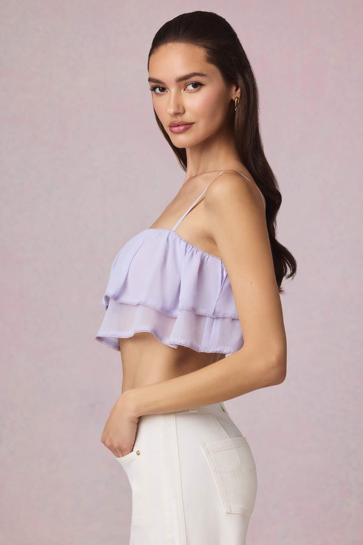 Ruffled Cropped Camisole Top in Lilac Product Image