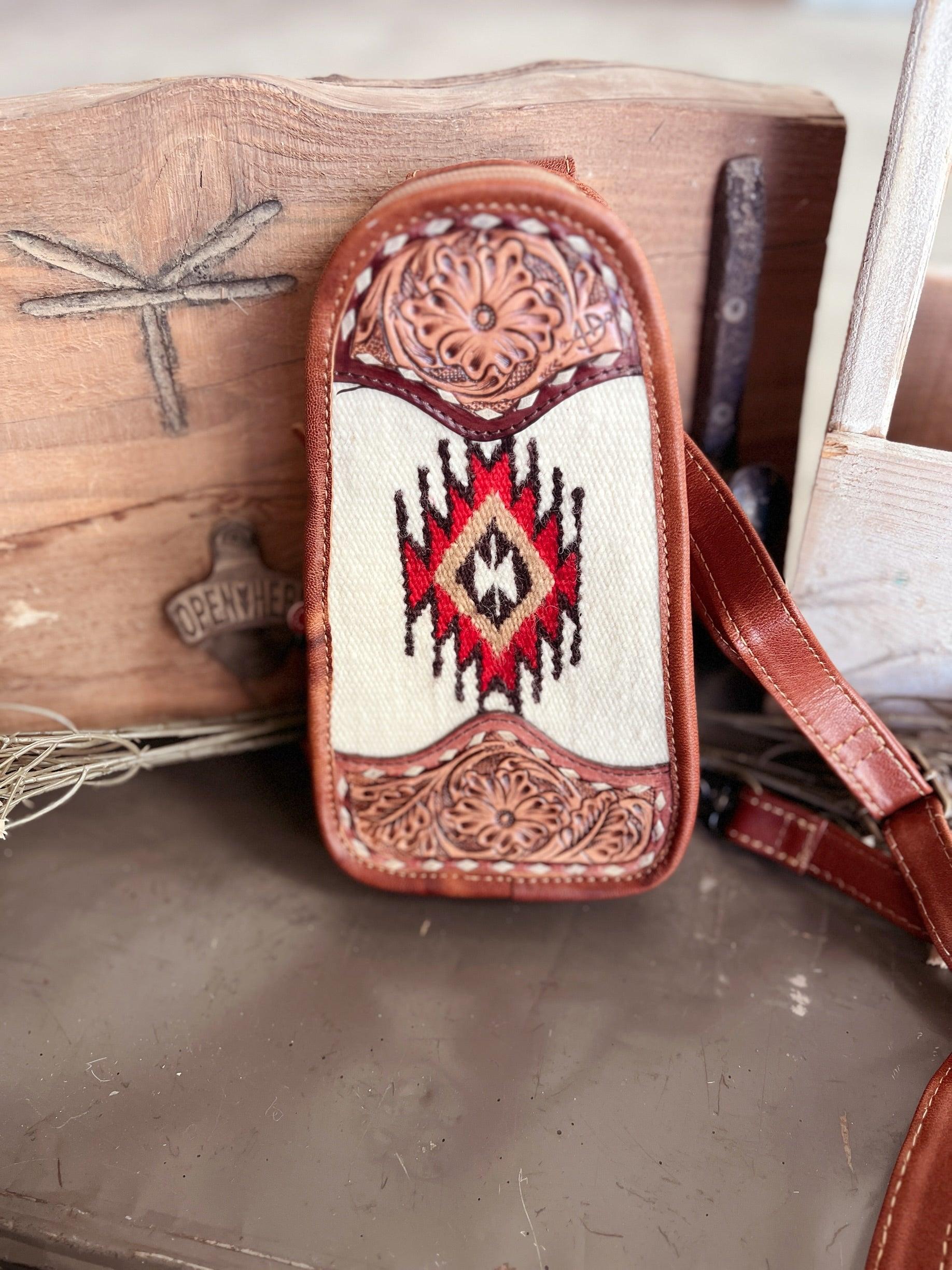 Darling Tooled Leather and Saddle Blanket Sling Bag - 2 Colors Product Image