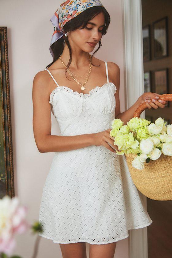 Friendly Flirtation White Sleeveless A-line Eyelet Mini Dress Product Image