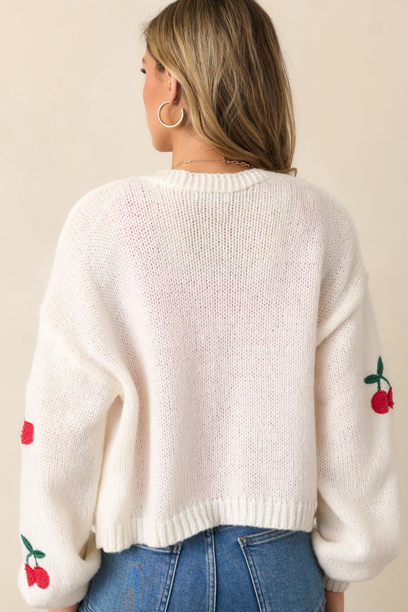 Cherry Trees Ivory Knit Cardigan Product Image