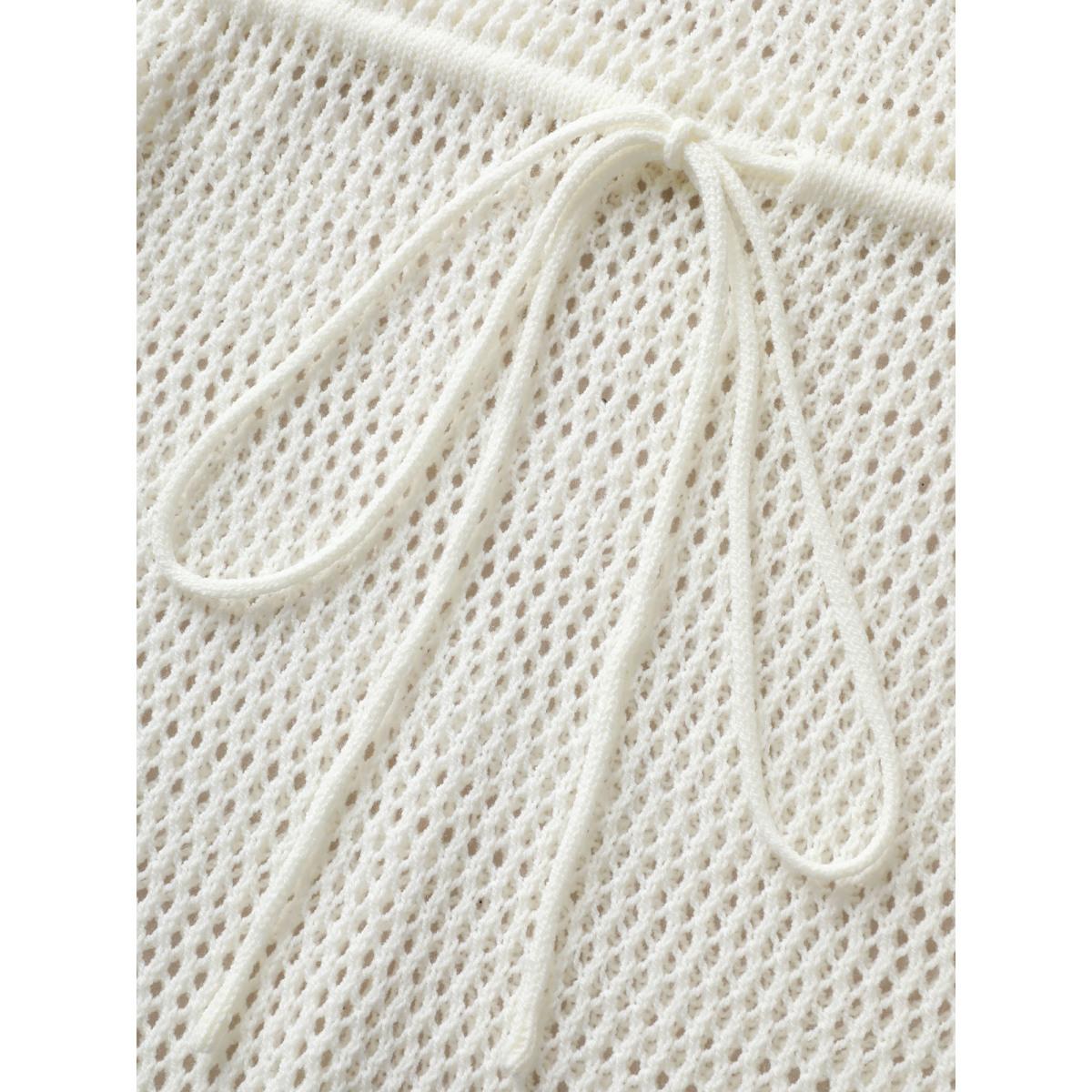 Plus Size Deep V Neck Contrast Striped Drawstring Swim Cover Up Women's Swimwear Ivory Beach Loose Texture Curve Swim Cover Ups BloomChic 22-24/3X Product Image