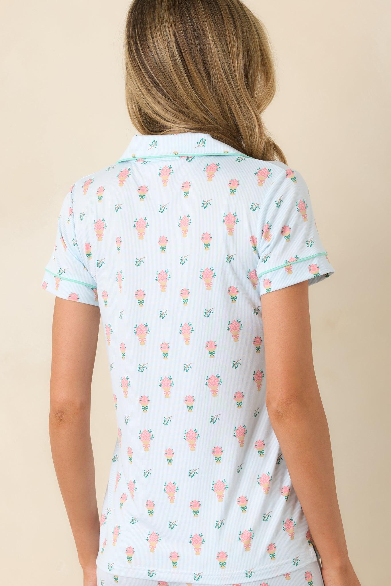 Mint to Be Mine Mint Green Multi Floral Print Short Sleeve Pajama Top Product Image