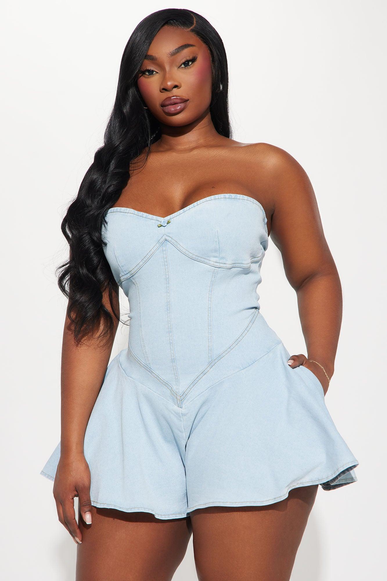Little Miss Perfect Denim Romper - Light Wash Product Image