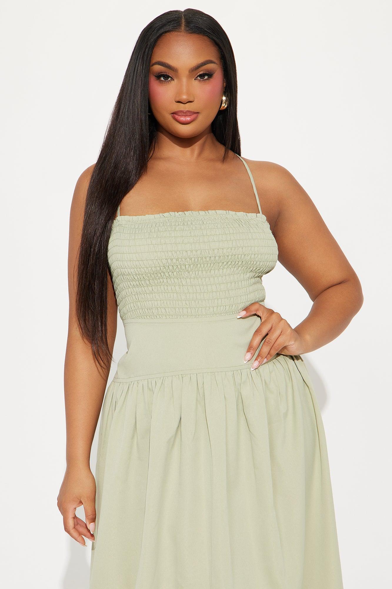 Blessing You Smocked Midi Dress - Sage Product Image
