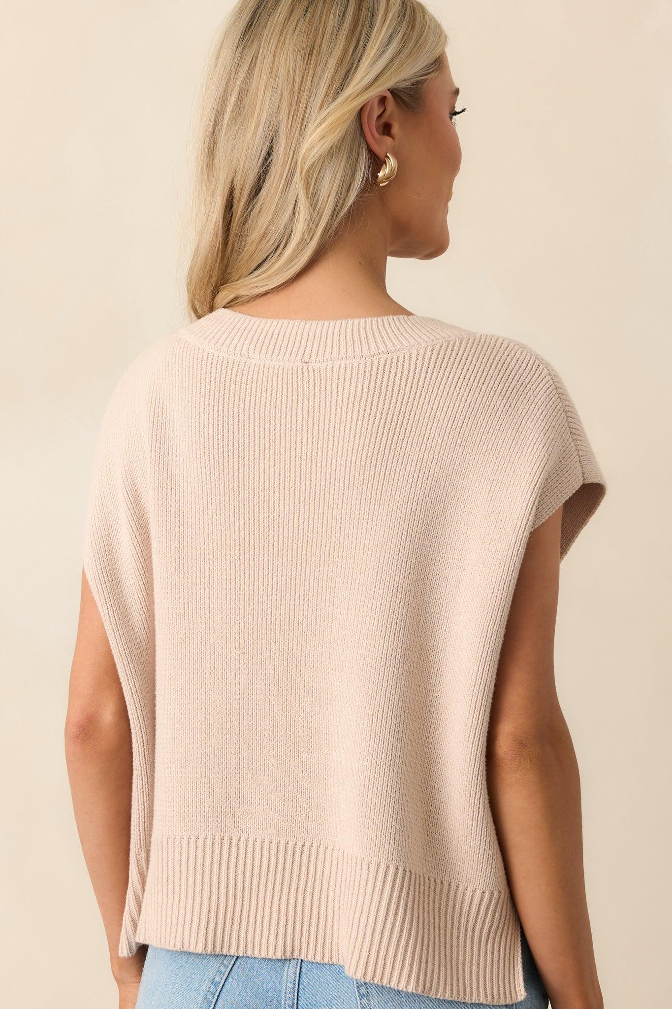 Rustic Retreat Beige V-Neck Sweater Vest Product Image