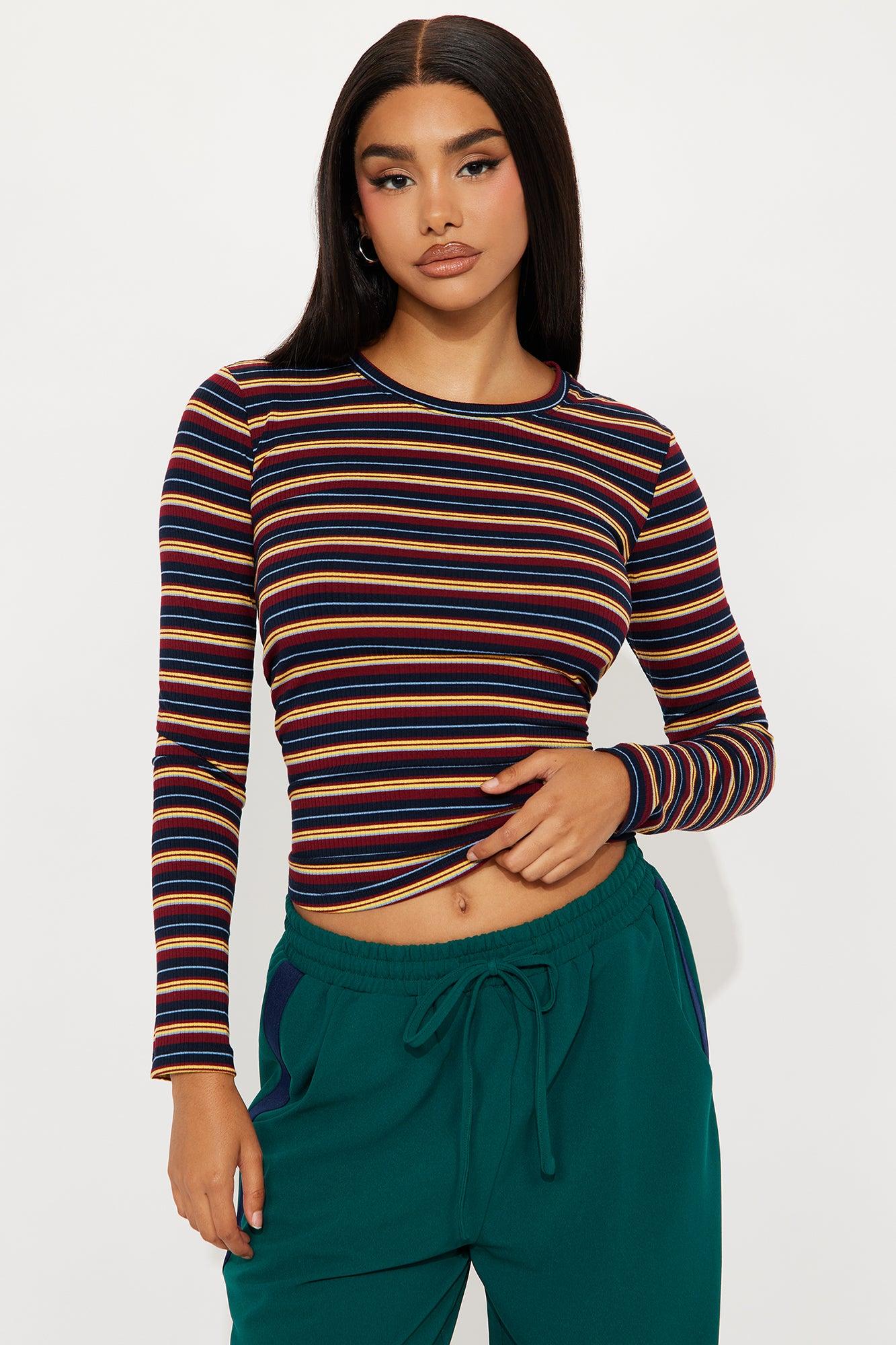 Gemma Striped Crew Neck Long Sleeve Top - Gold/Multi Product Image