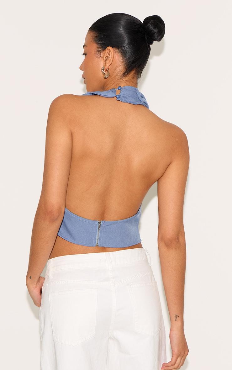 Blue Woven Cowl Neck Long Top Product Image