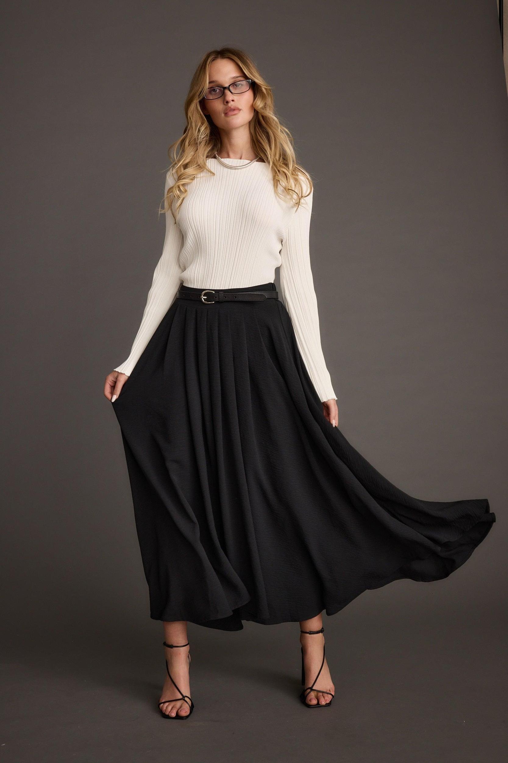 Melinda White Ribbed Knit Bell Sleeve Top Product Image