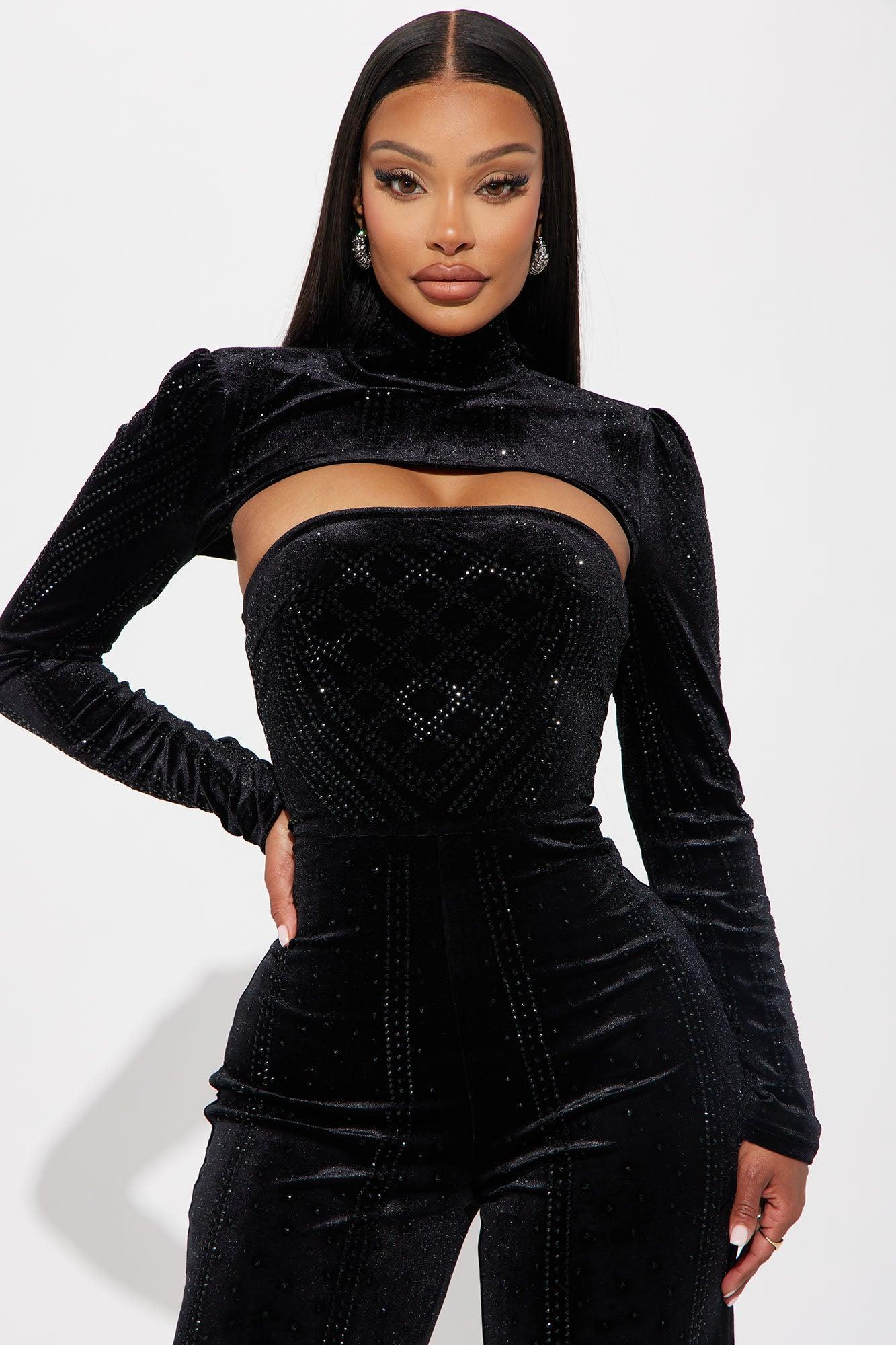 Dark Angel Embellished Jumpsuit Set - Black Product Image