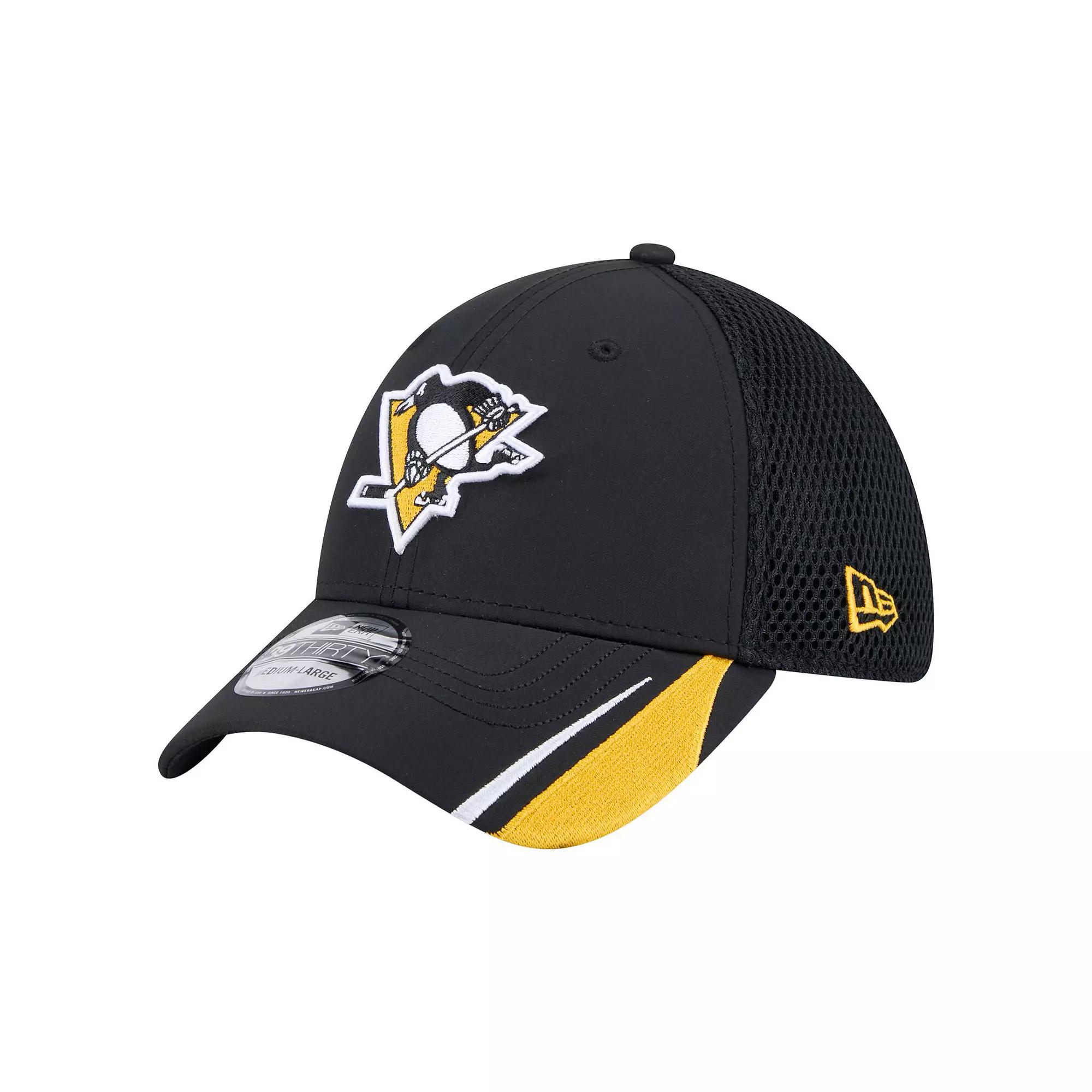 Men's New Era  Black Pittsburgh Penguins Linear Featherweight 39THIRTY Flex Hat, Size: Large/XL Product Image
