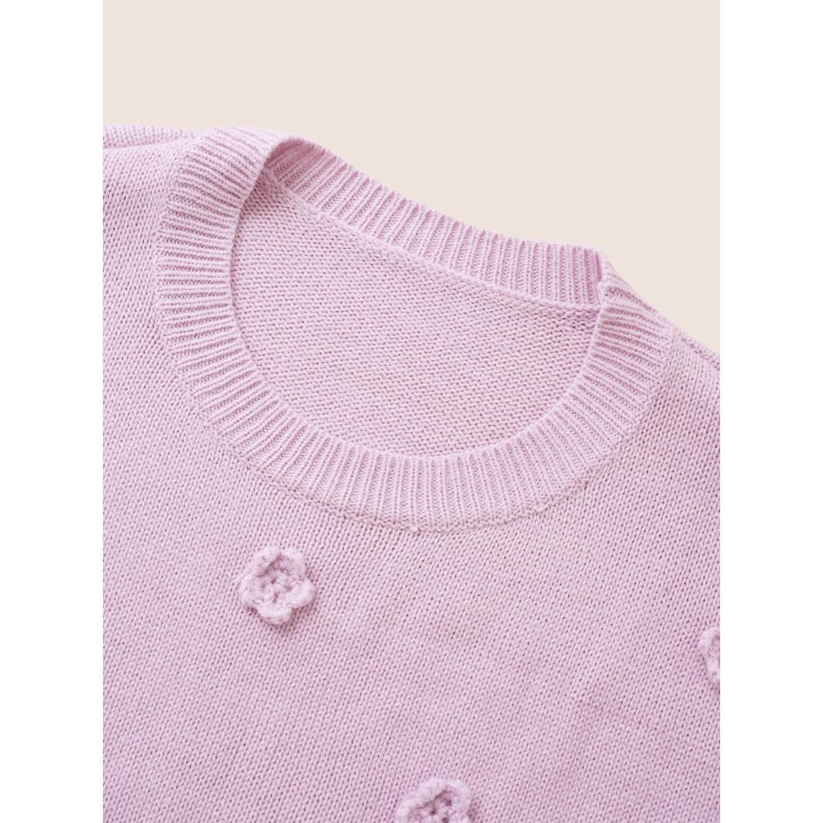 Plus Size Stereo Flower Design Drop Shoulder Pullover Lilac Women Elegant Long Sleeve Round Neck Everyday Pullovers BloomChic 10/M Product Image