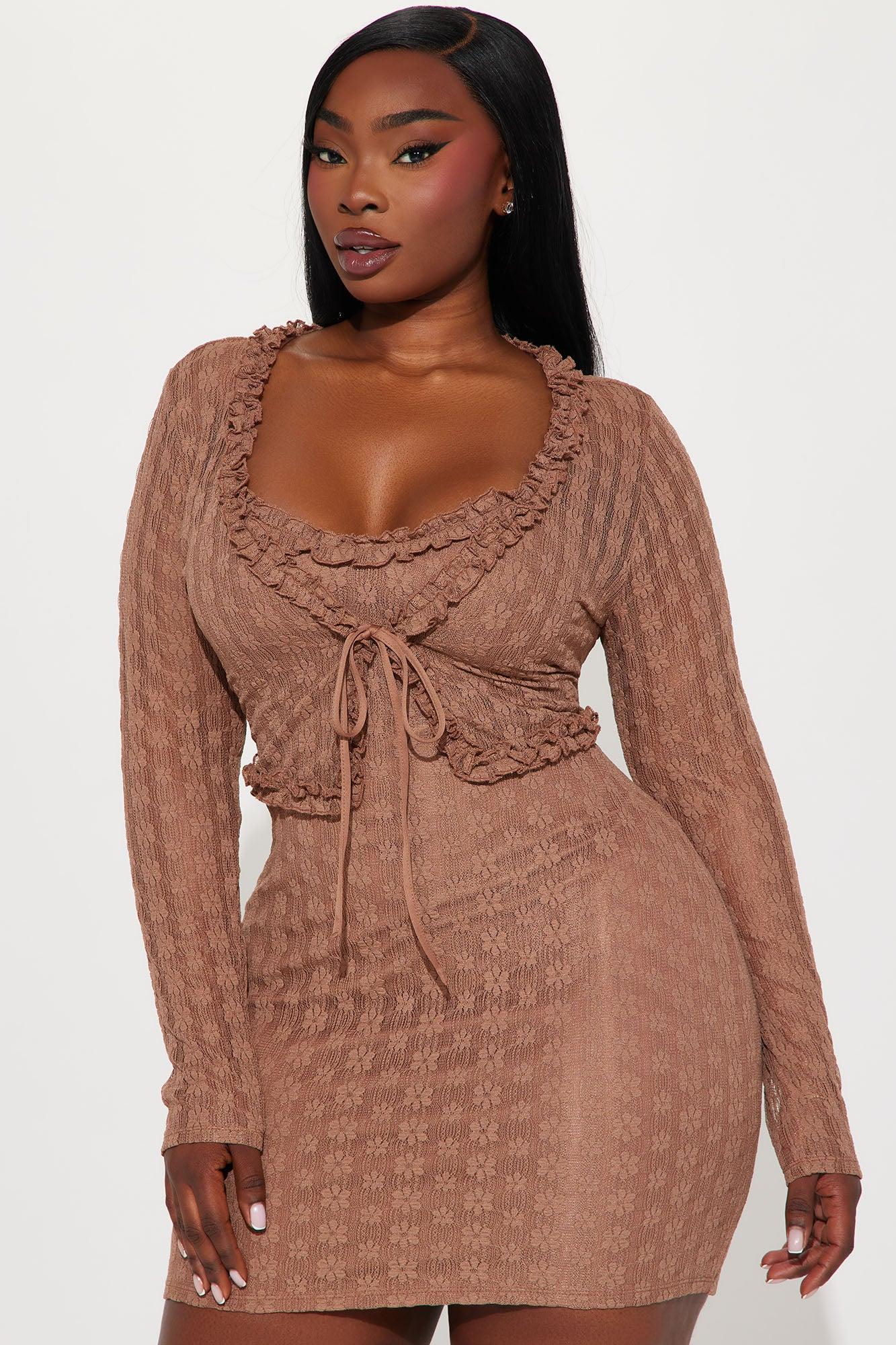 Adore You Lace Mini Dress Set - Mocha Product Image