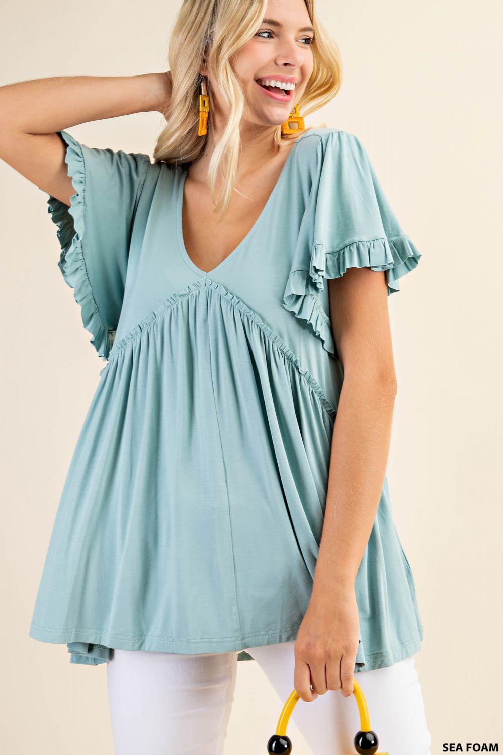 7275   Gracie Bell Sleeve Ruffle Top - Reg & Plus! Product Image