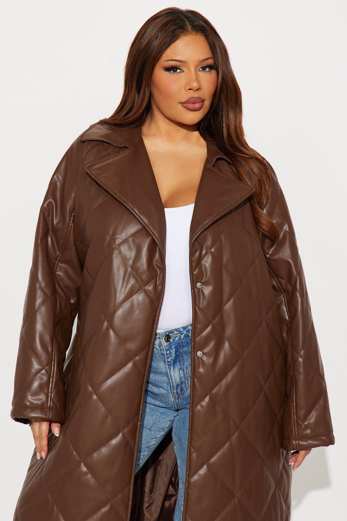 Fabiola Quilted Faux Leather Trench Coat - Brown Female Product Image
