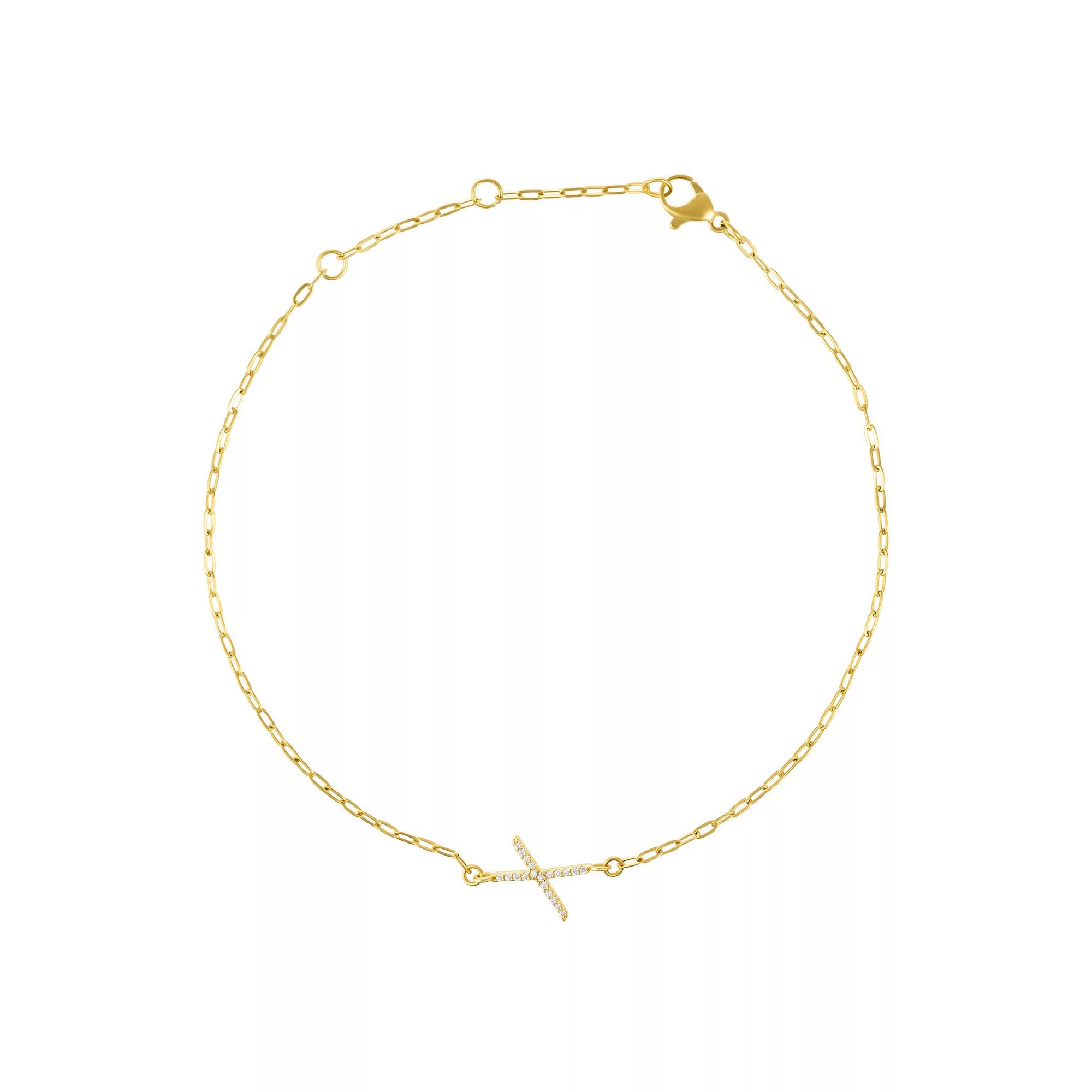 Adornia Gold Tone Cubic Zirconia Pave Sideways Initial Anklet, Women's, Size: 9-11" ADJ, Gold Tone X Product Image