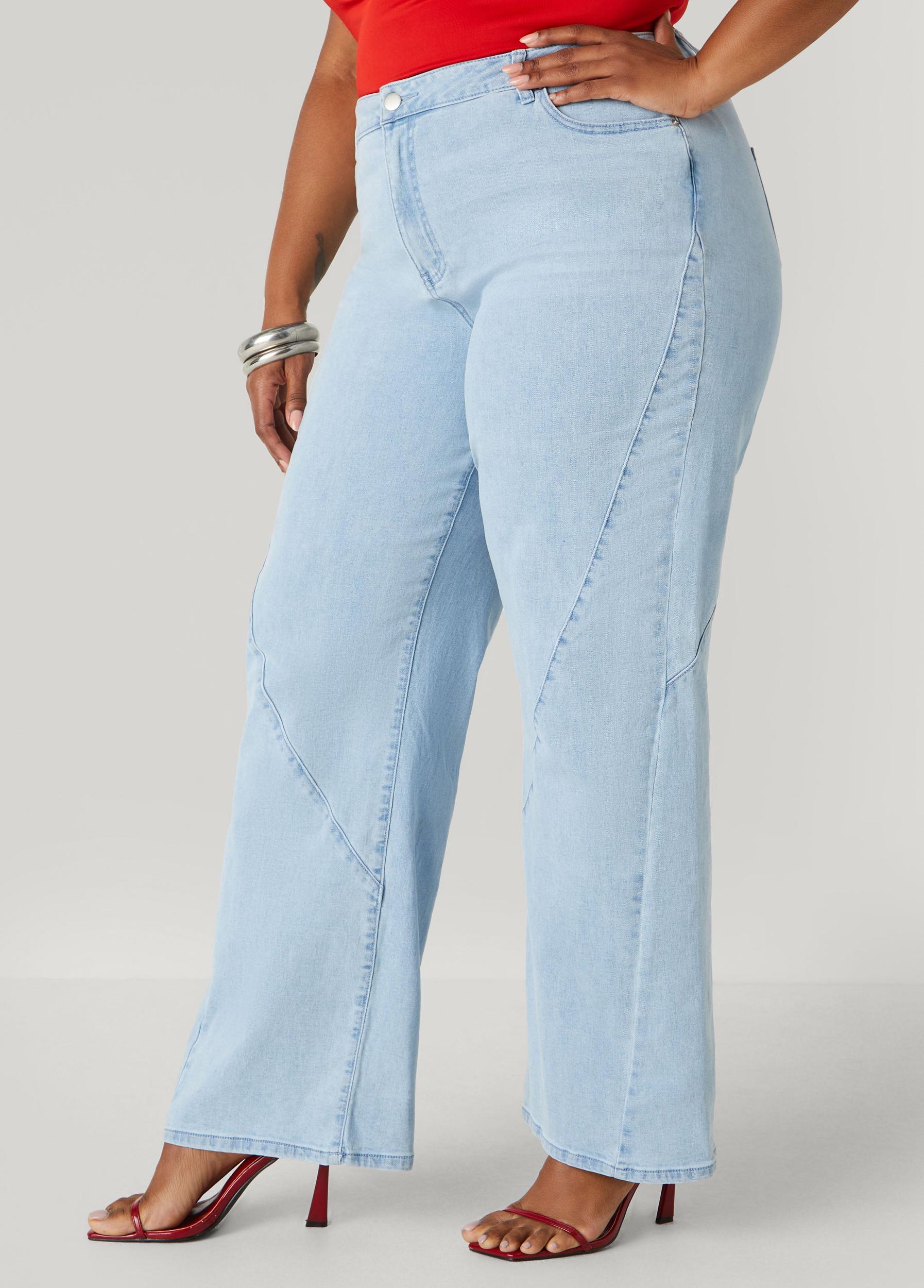 Plus Size Seam Detailed Wide Leg Jeans Ashley Stewart Product Image