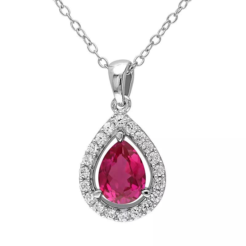 Stella Grace Lab-Created Ruby & Lab-Created White Sapphire Sterling Silver Teardrop Halo Pendant Necklace, Womens Red Product Image
