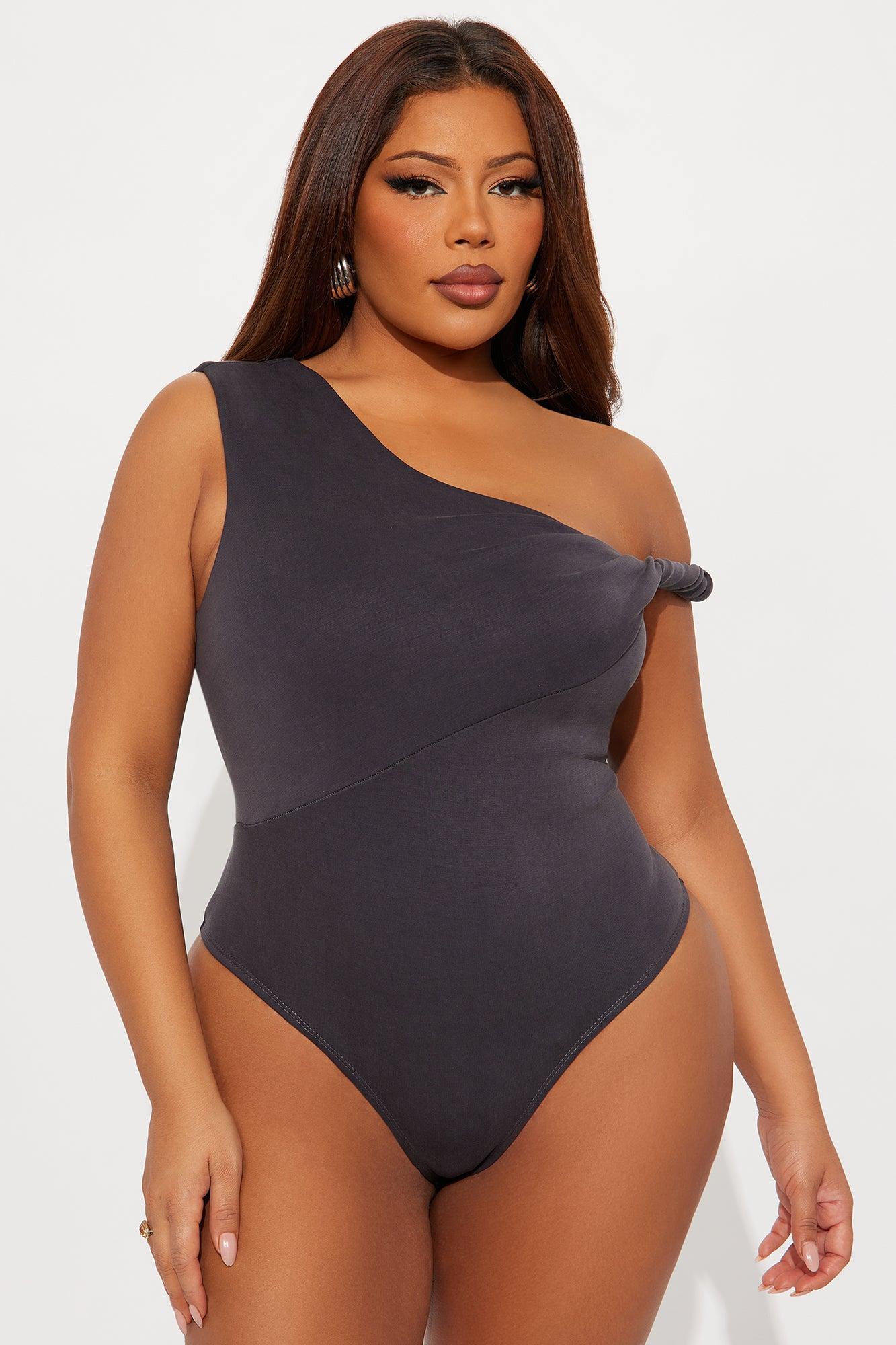 Midnight Views Twist Off Shoulder Bodysuit - Grey Female Product Image