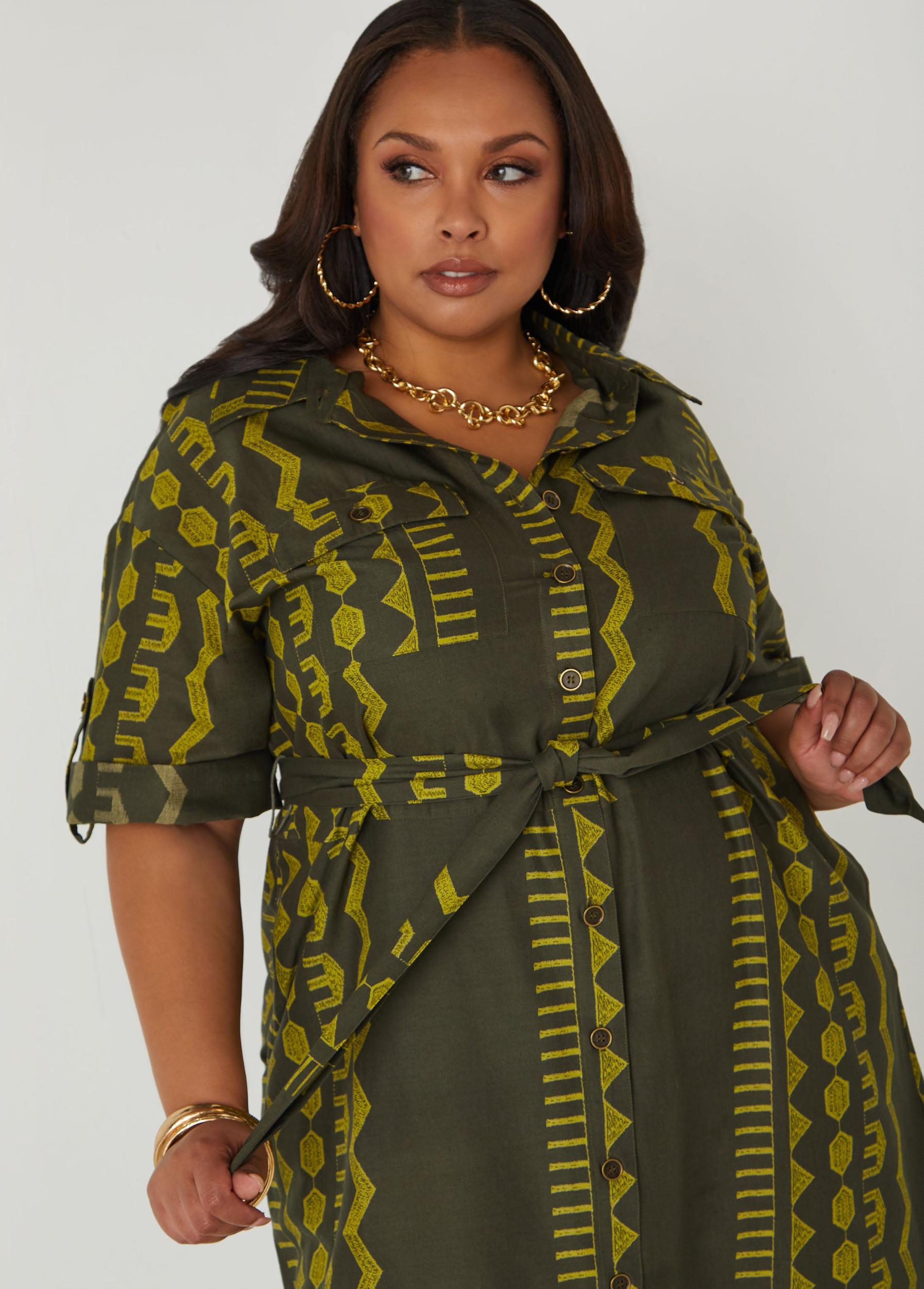 Printed Linen Blend Shirtdress Product Image