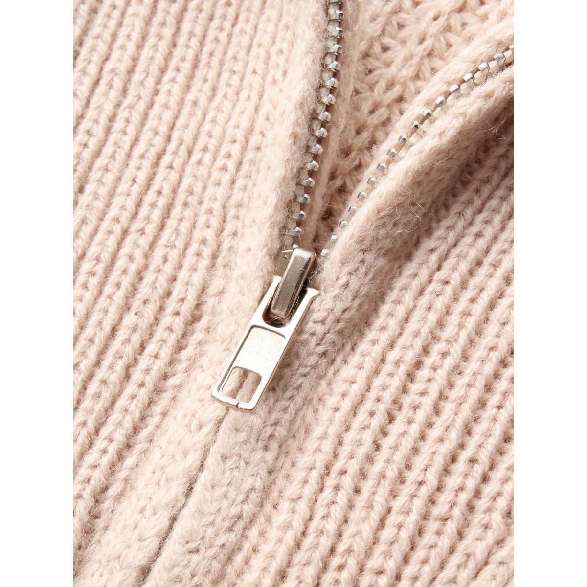 Plus Size Lapel Collar Half Zip Cable Knit Pullover Apricot Women Casual Long Sleeve Lapel Collar Everyday Pullovers BloomChic 26/4X Product Image