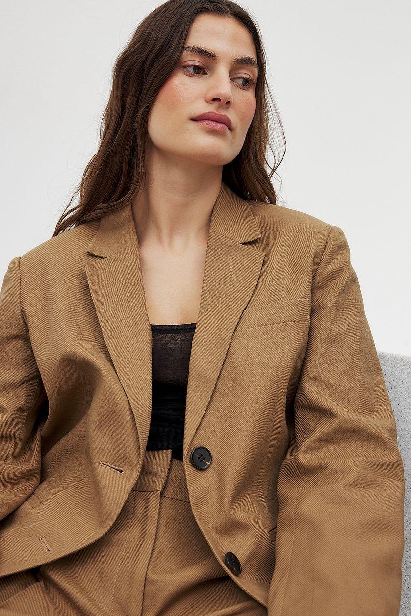 Regular Linen-Blend Blazer Brown Product Image