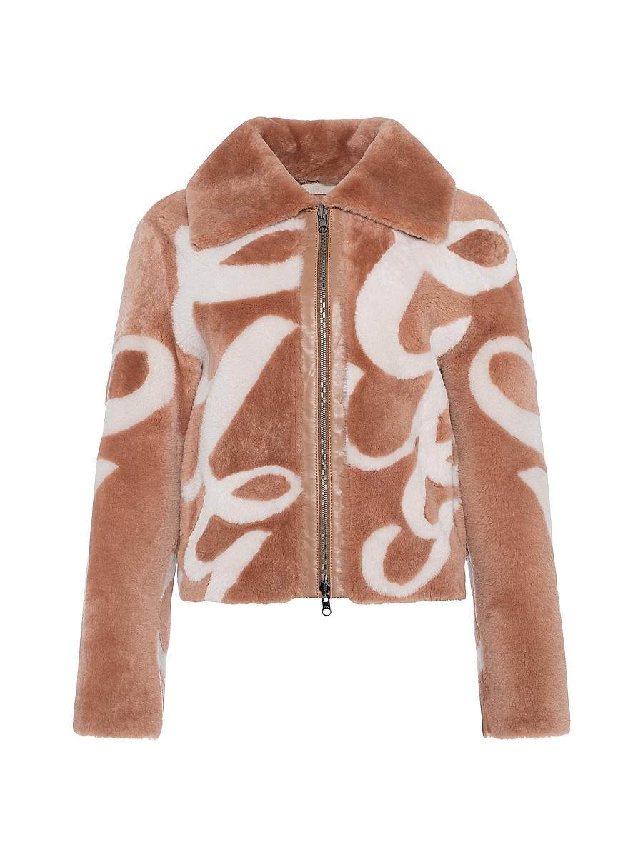 Womens Reversible Select Shearling Lamb Intarsia Zip Jacket Product Image