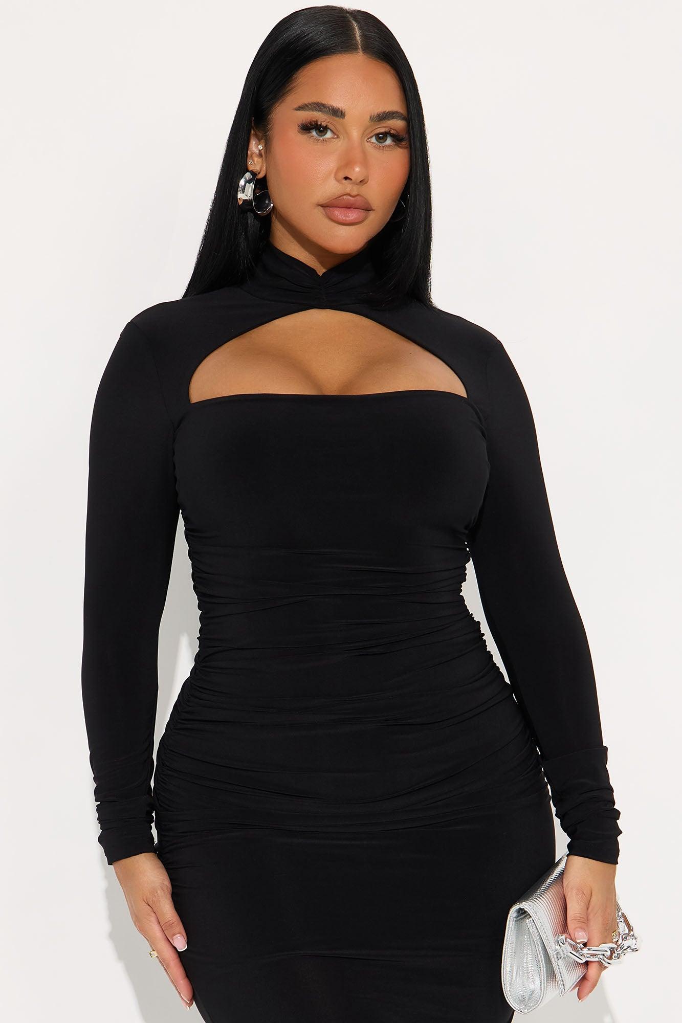 Rosemary Mock Neck Midi Dress - Black Female Product Image