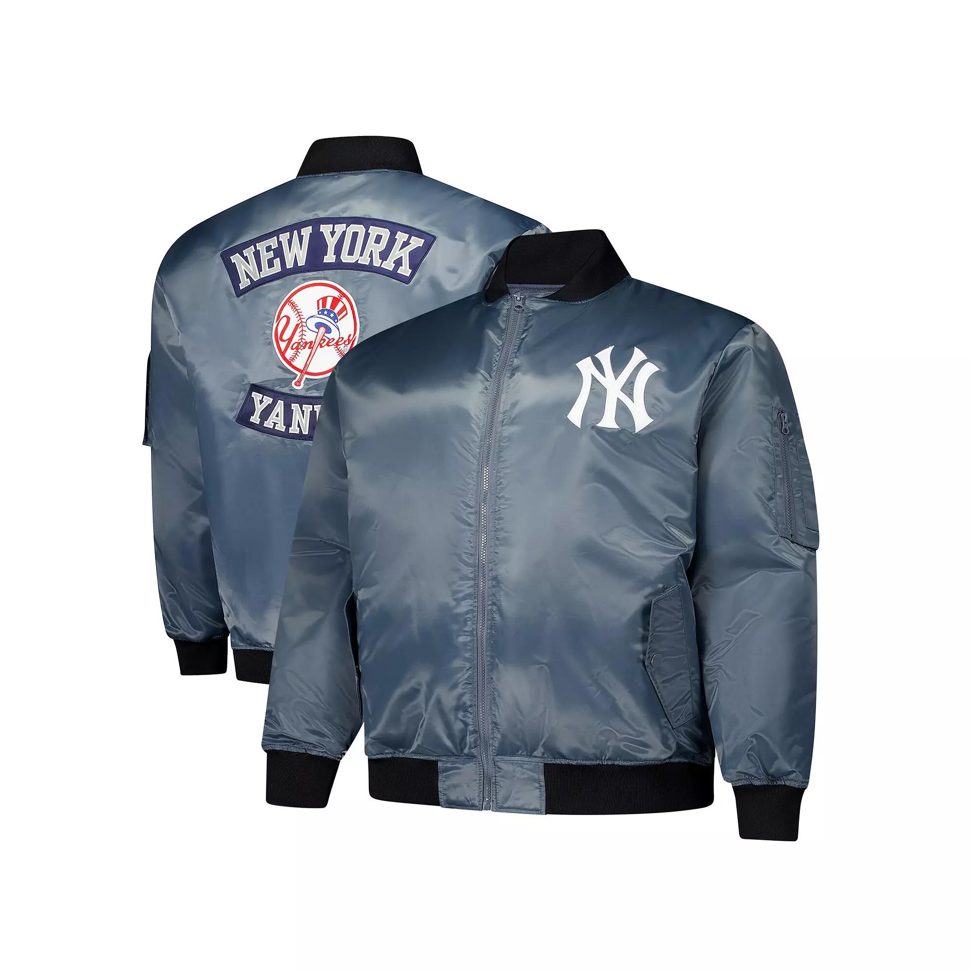 Men's Profile Charcoal New York Yankees Big & Tall Full-Zip Bomber Jacket,  Product Image