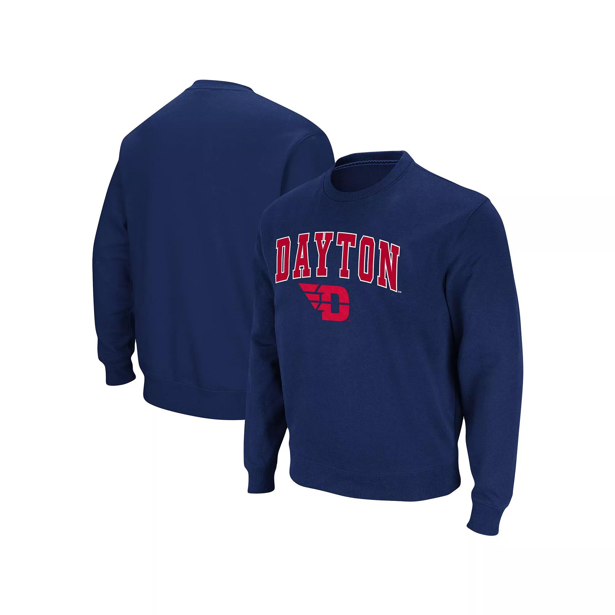 Men's Colosseum Navy Dayton Flyers Arch & Logo Tackle Twill Pullover Sweatshirt,  Product Image
