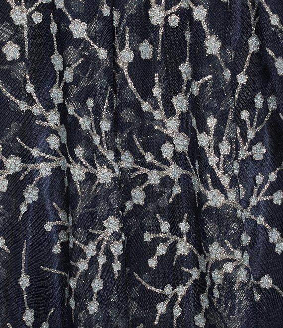 Blondie Nites Caviar Glitter Patterned V-Neck Sleeveless Tie Back A-Line Gown Product Image