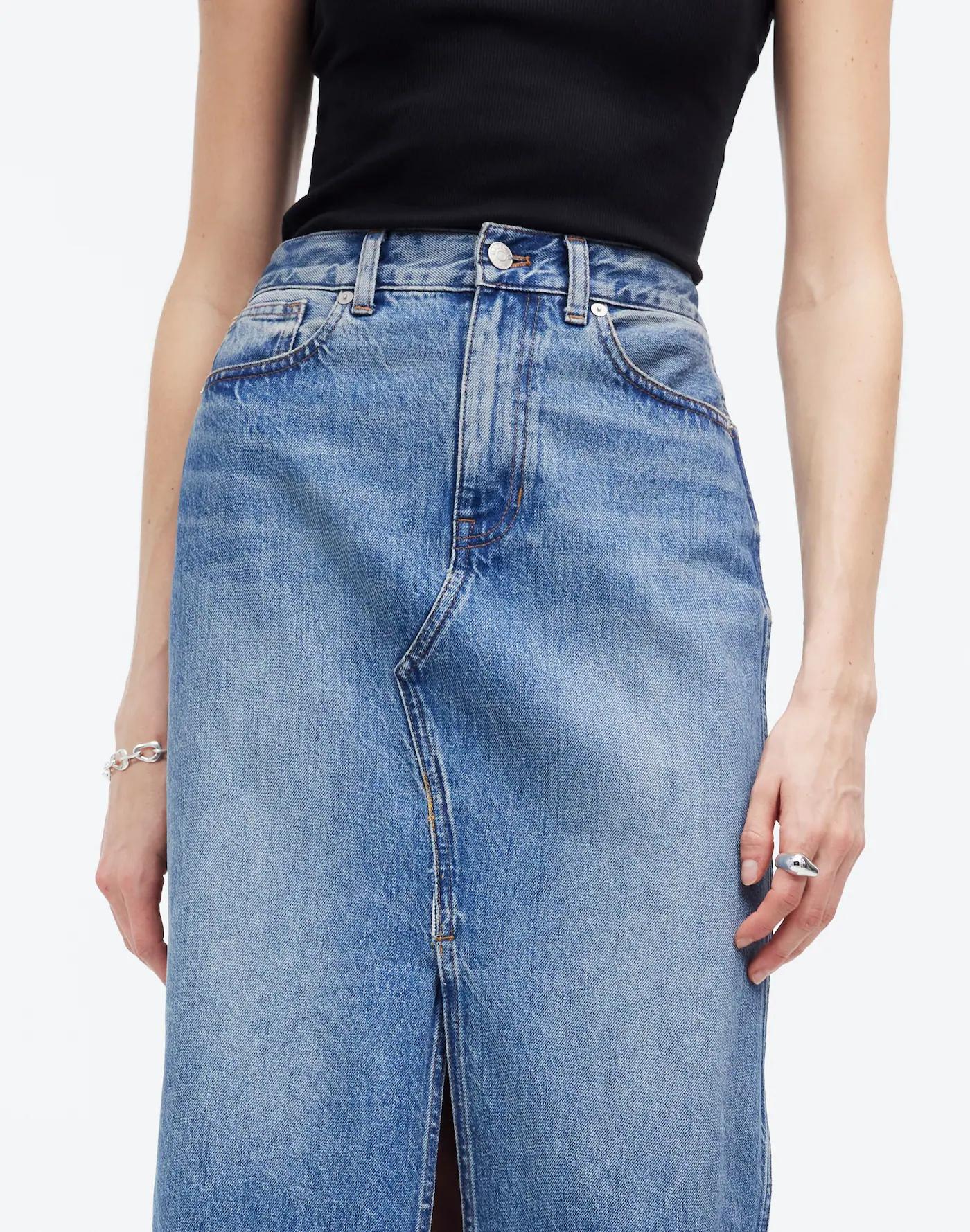 The Rilee Denim Midi Skirt Product Image