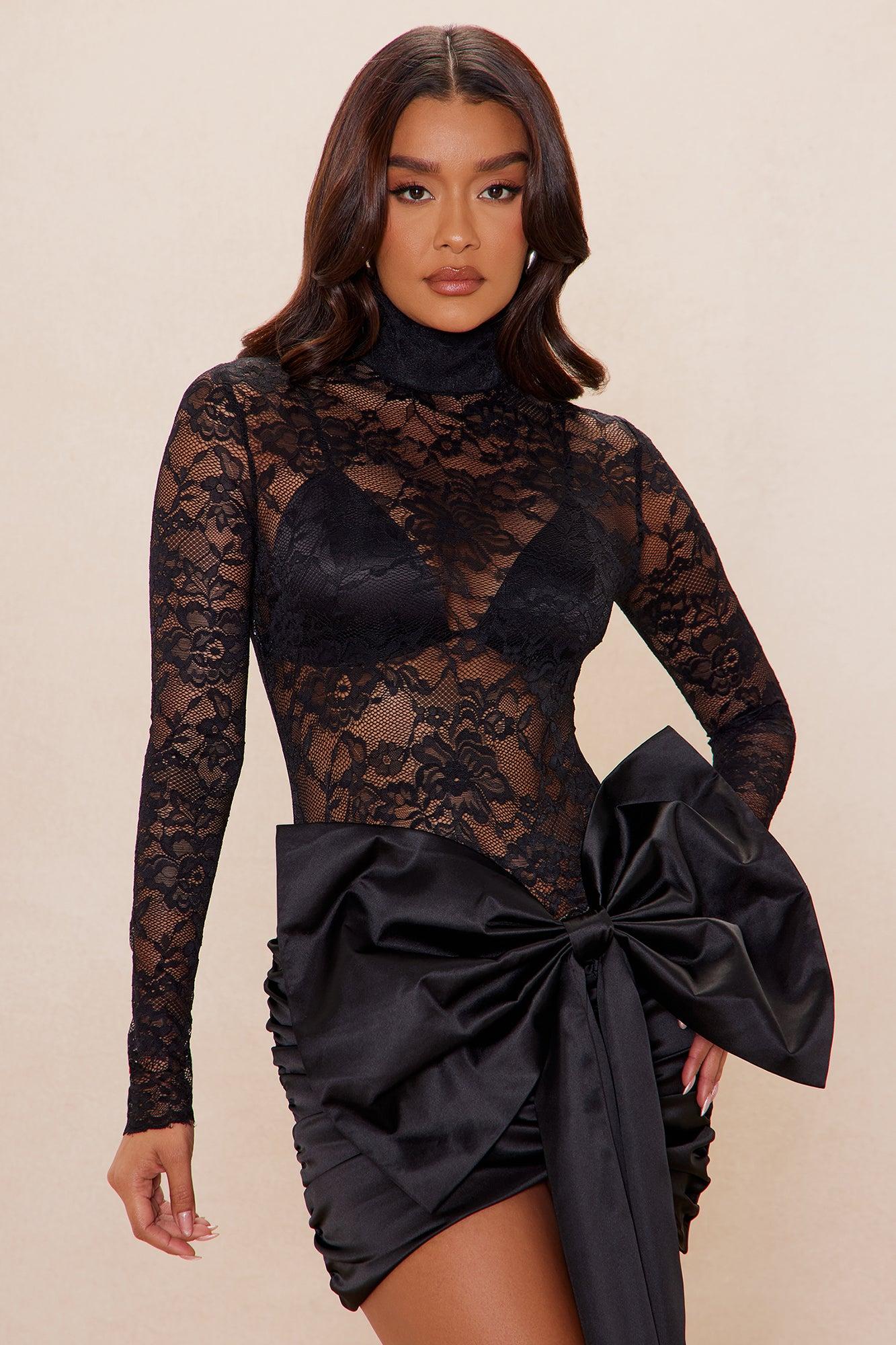 Vera Bow Lace Mini Dress - Black Female Product Image