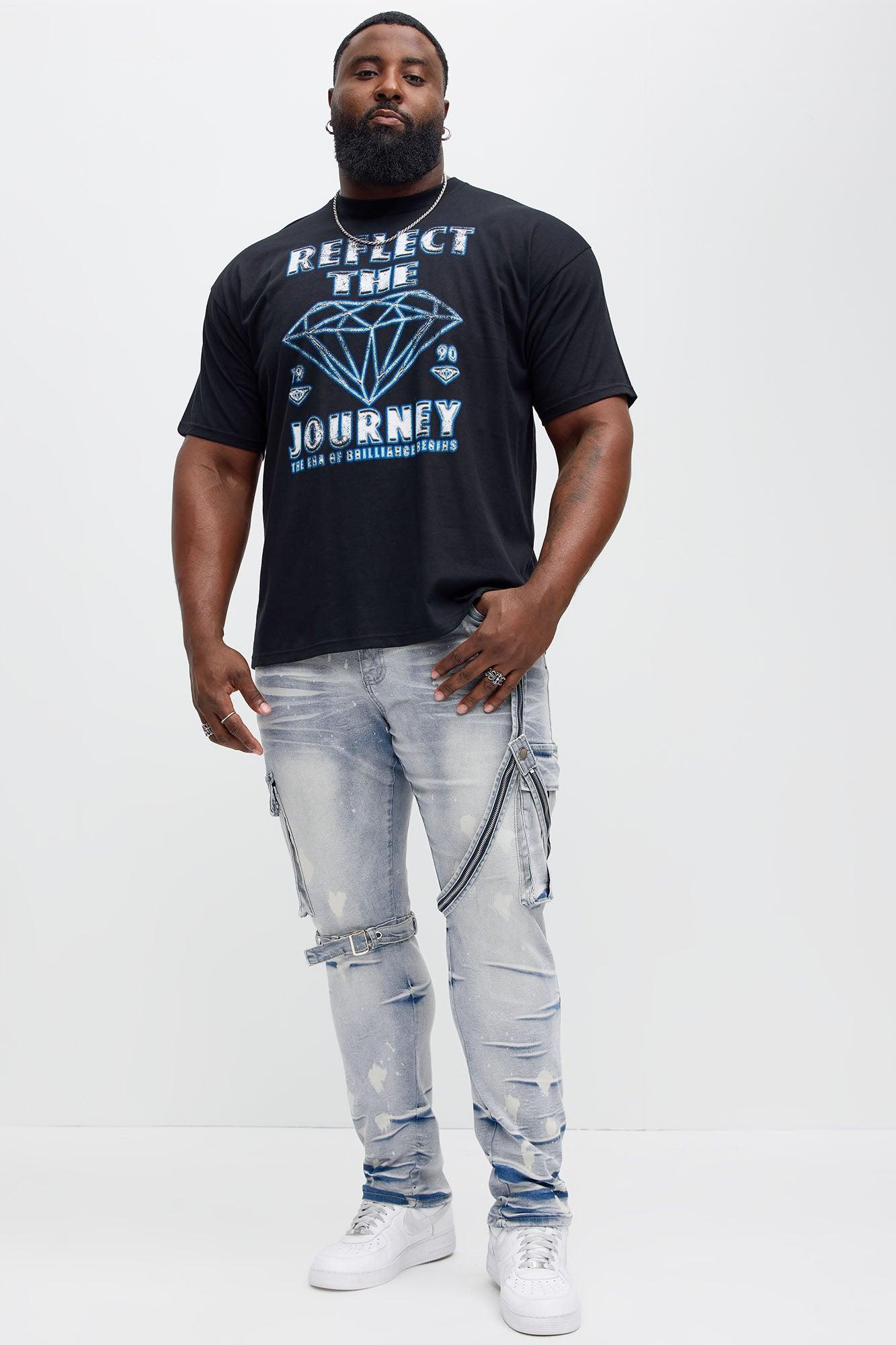 Buckle And Strap Stacked Skinny Jeans - Light Wash Product Image
