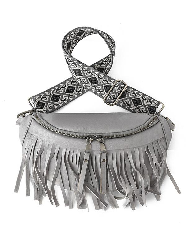 Geometric Tasseled Zipper Crossbody Bags Product Image
