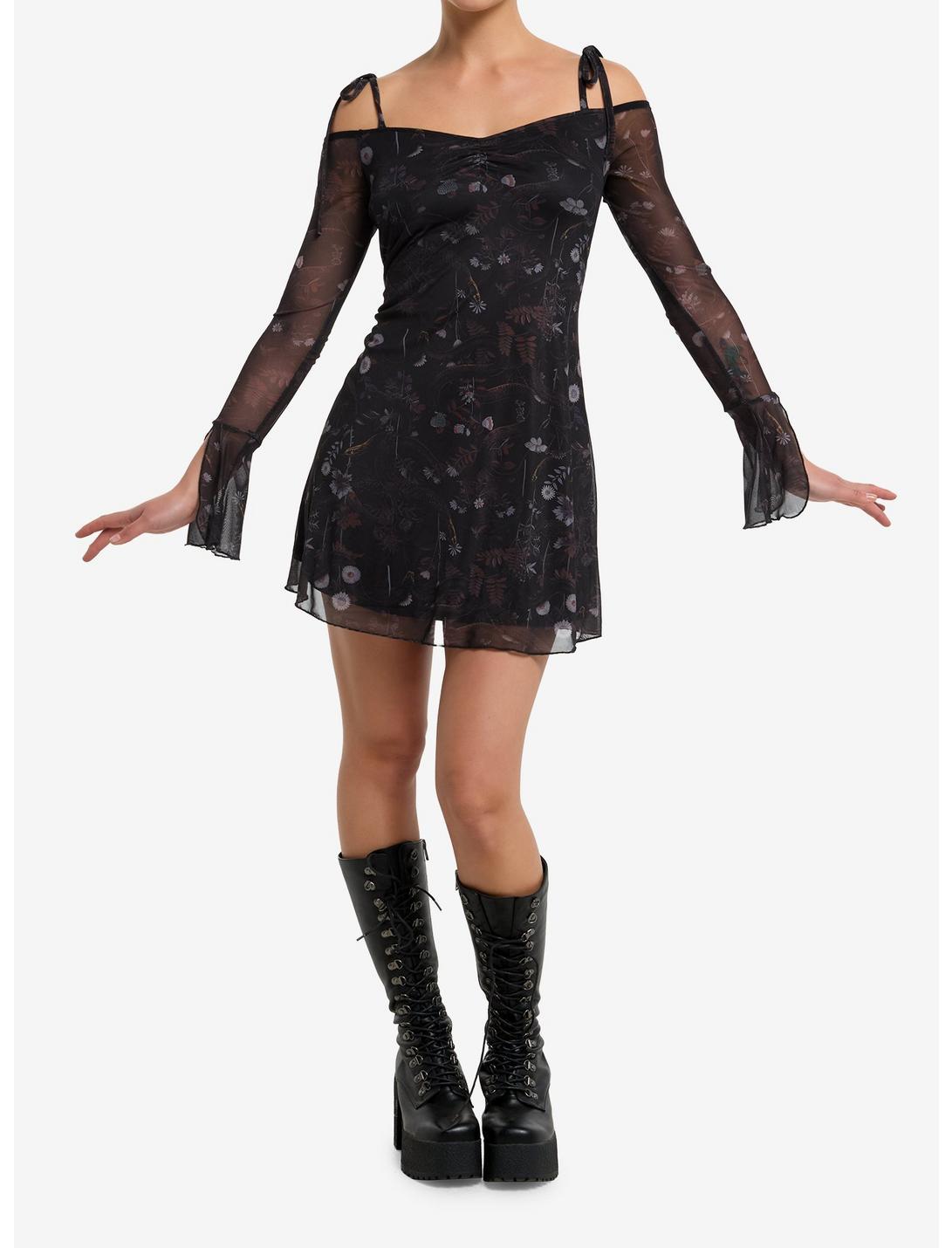 Cosmic Aura Snake Dark Floral Bell Sleeve Dress Product Image