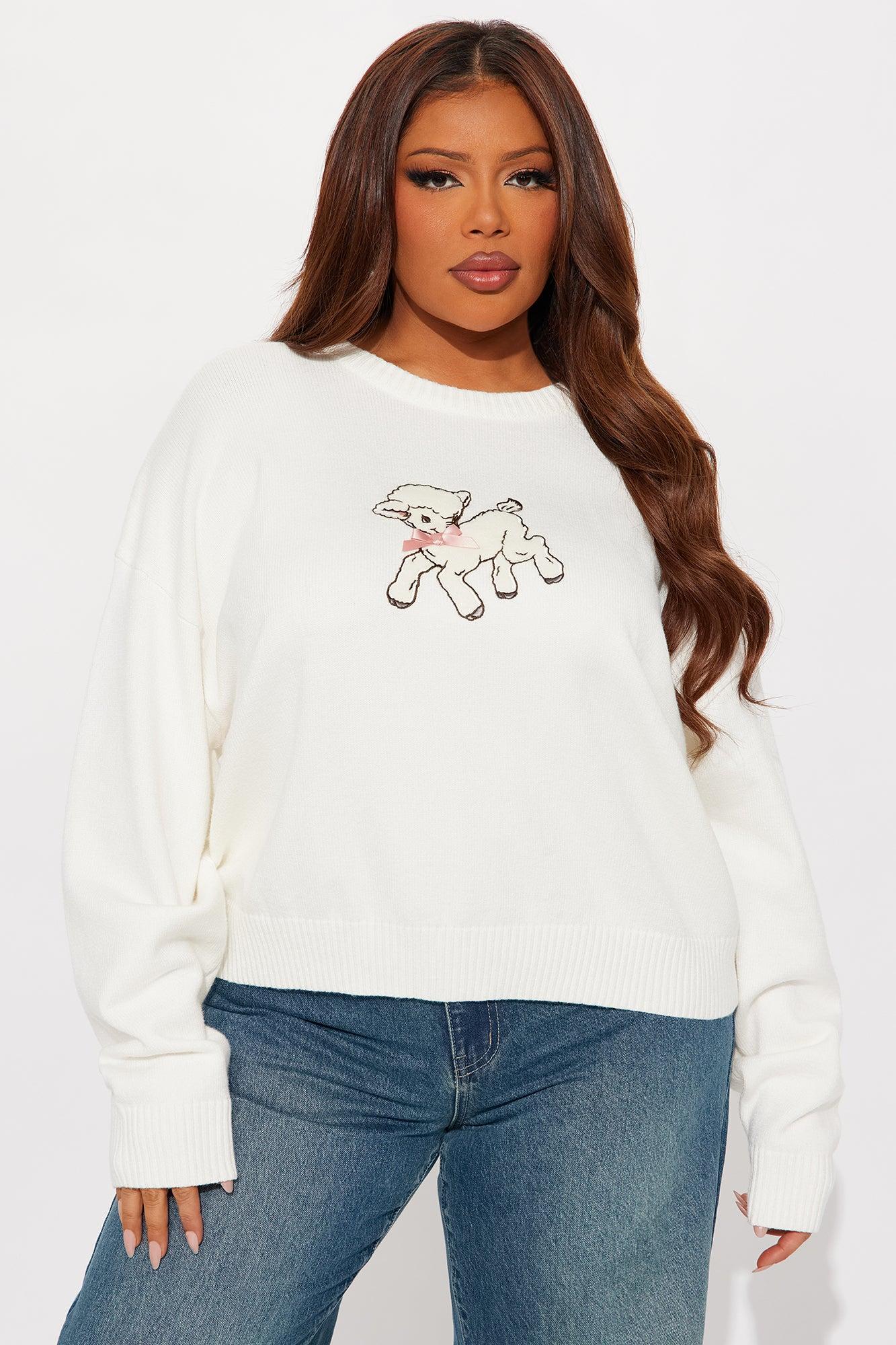 Fluffy Vibes Sheep Pullover Sweater - White/combo Female Product Image