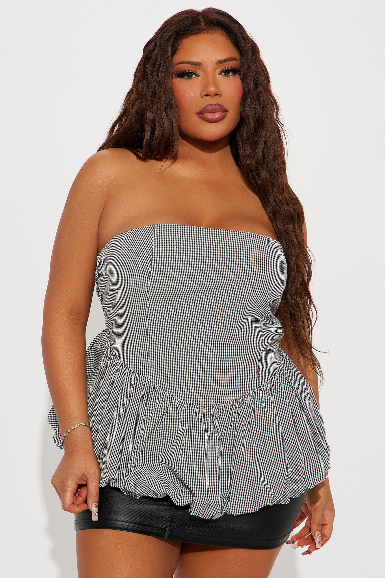 Sweet Honey Gingham Bubble Hem Top - Black/White Product Image