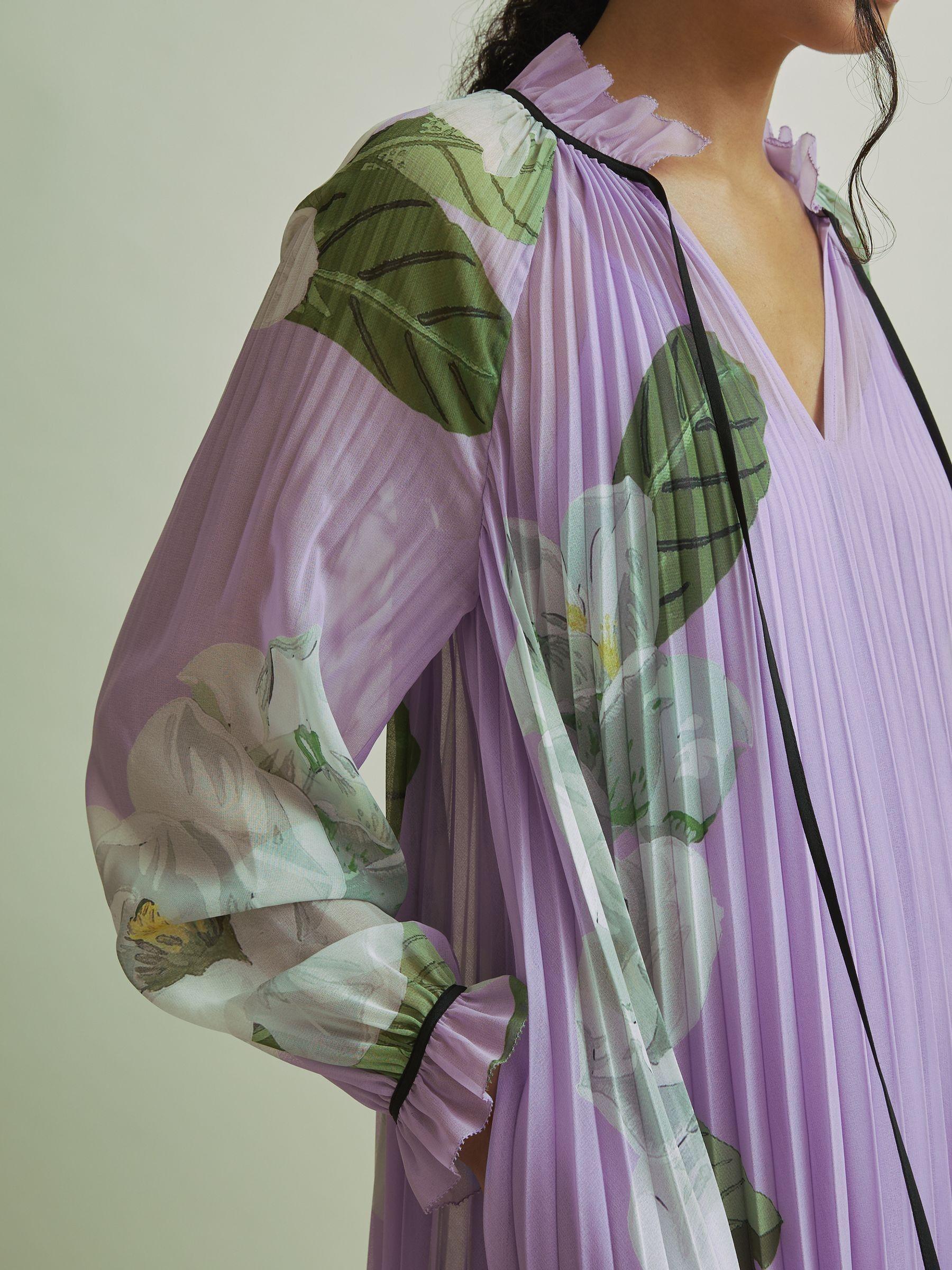 Florere Pleated Tie Neck Maxi Dress in Lilac Product Image