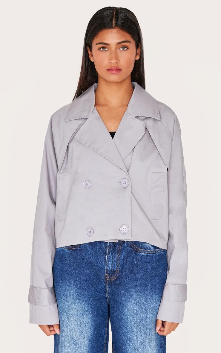 Grey Cropped Storm Flap Detail Trench Coat Product Image