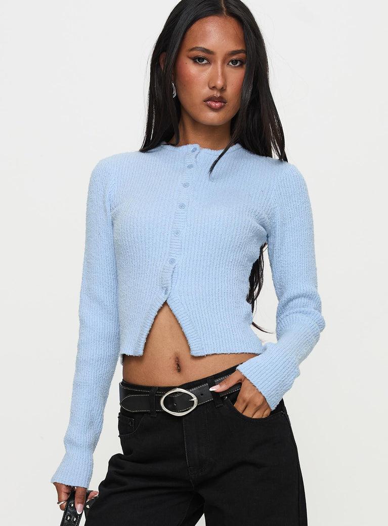 Suzu Long Sleeve Knit Top Blue Product Image